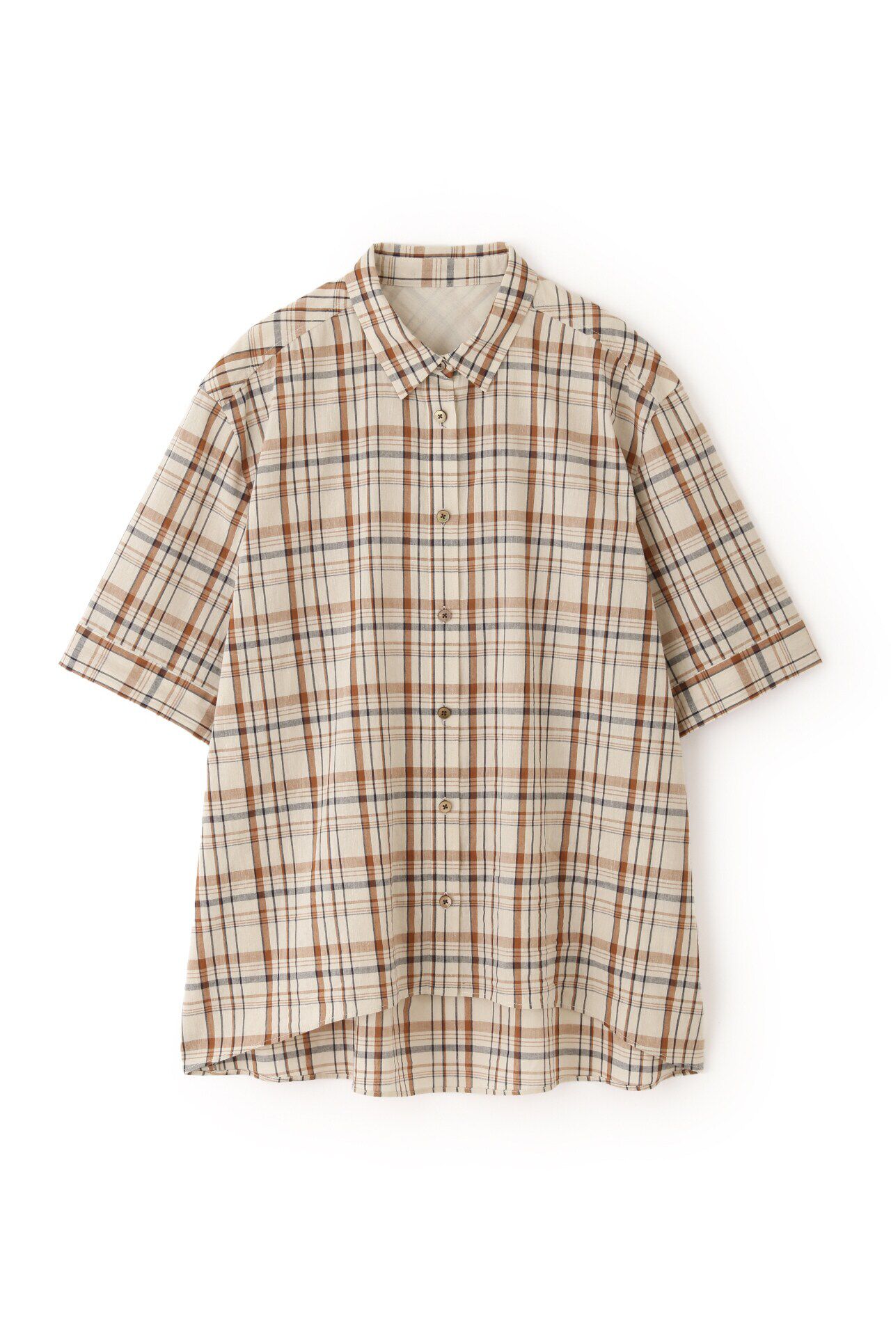  「◆綿麻半袖チェックシャツ」|シャツ・ブラウス|