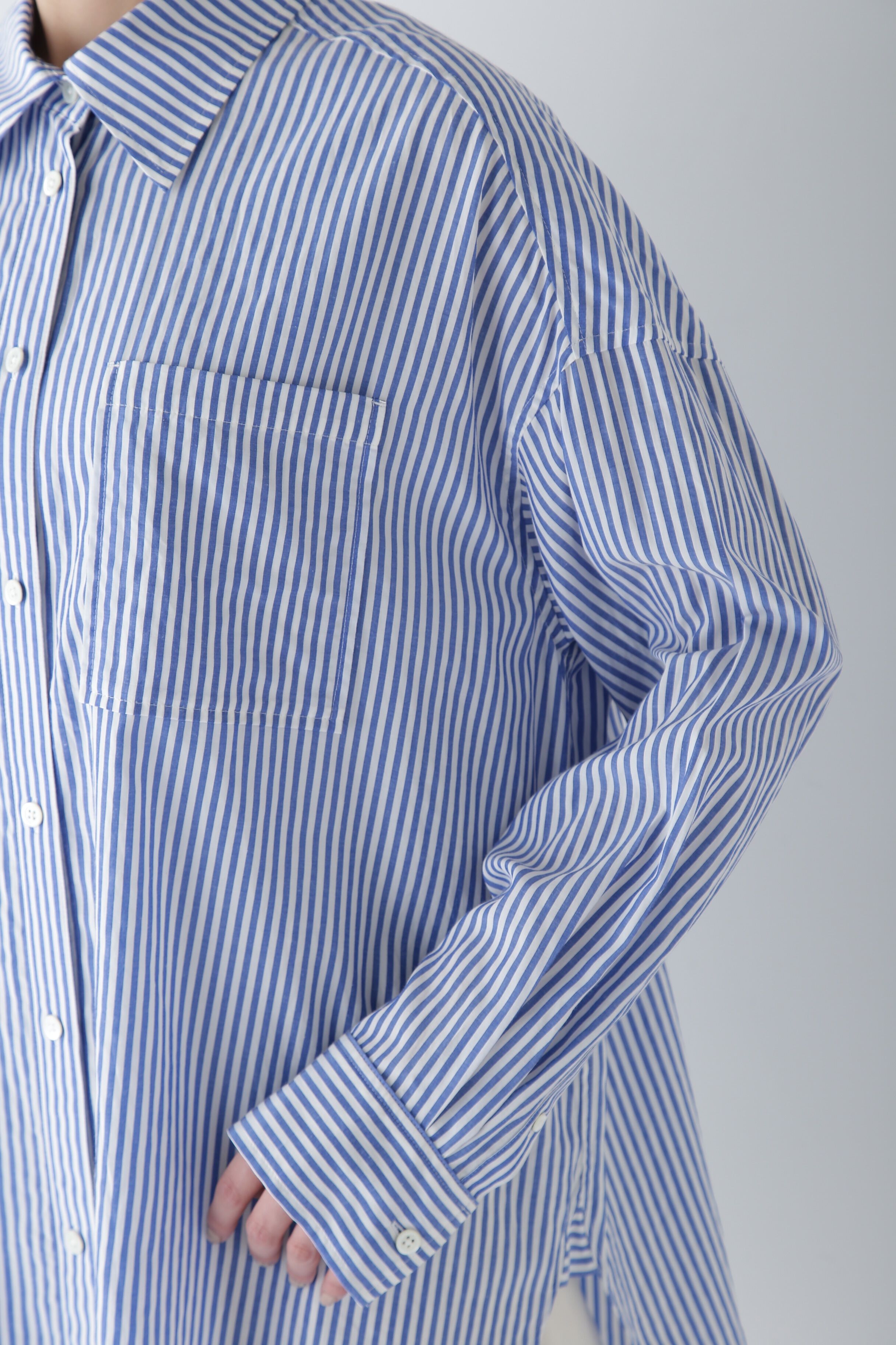  「◆オーガニックコットン混ストライプオーバーシャツ」|シャツ・ブラウス|