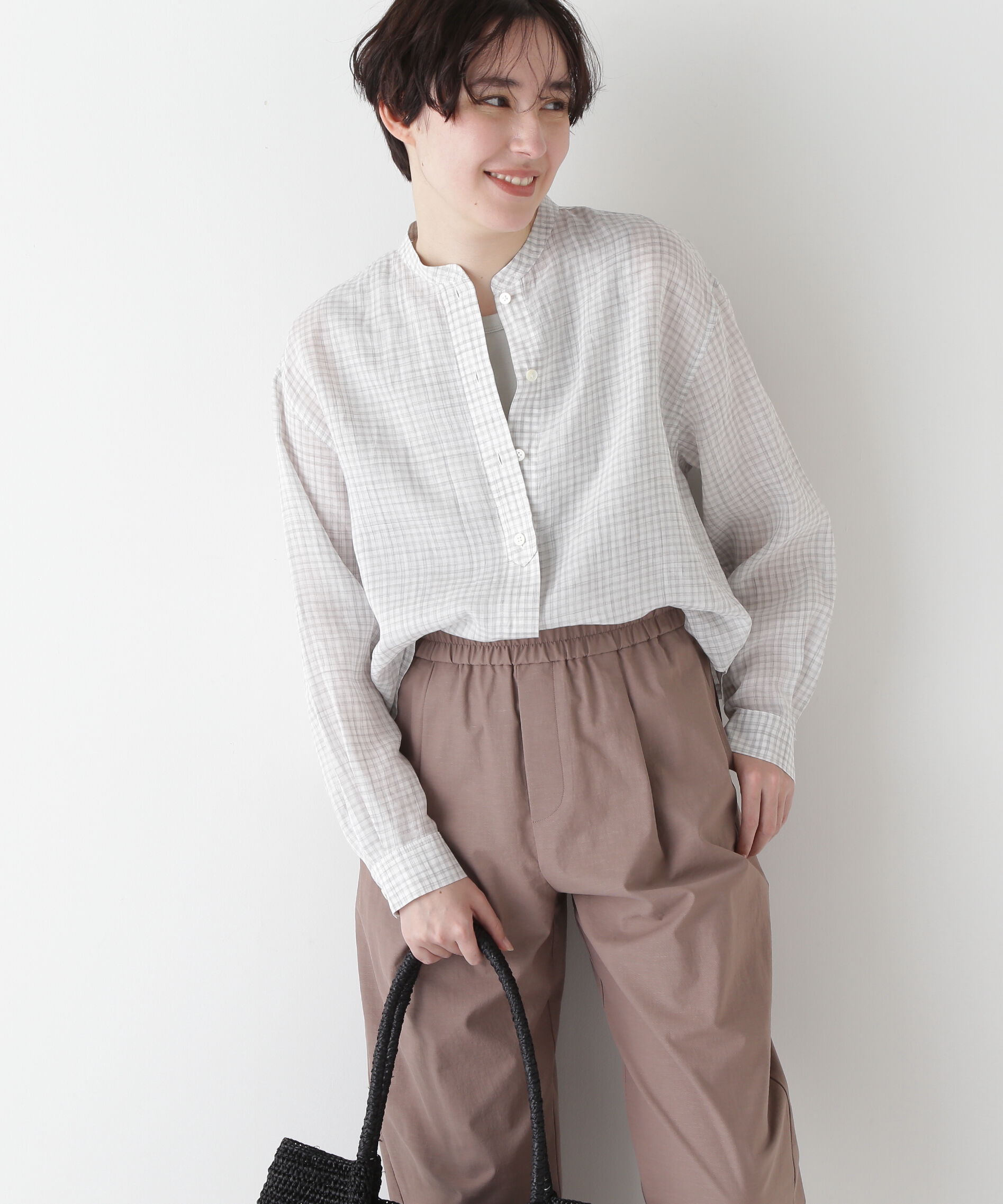  「◆ラミーバンドカラーギンガムシャツブラウス」|シャツ・ブラウス|グレーギンガ 3