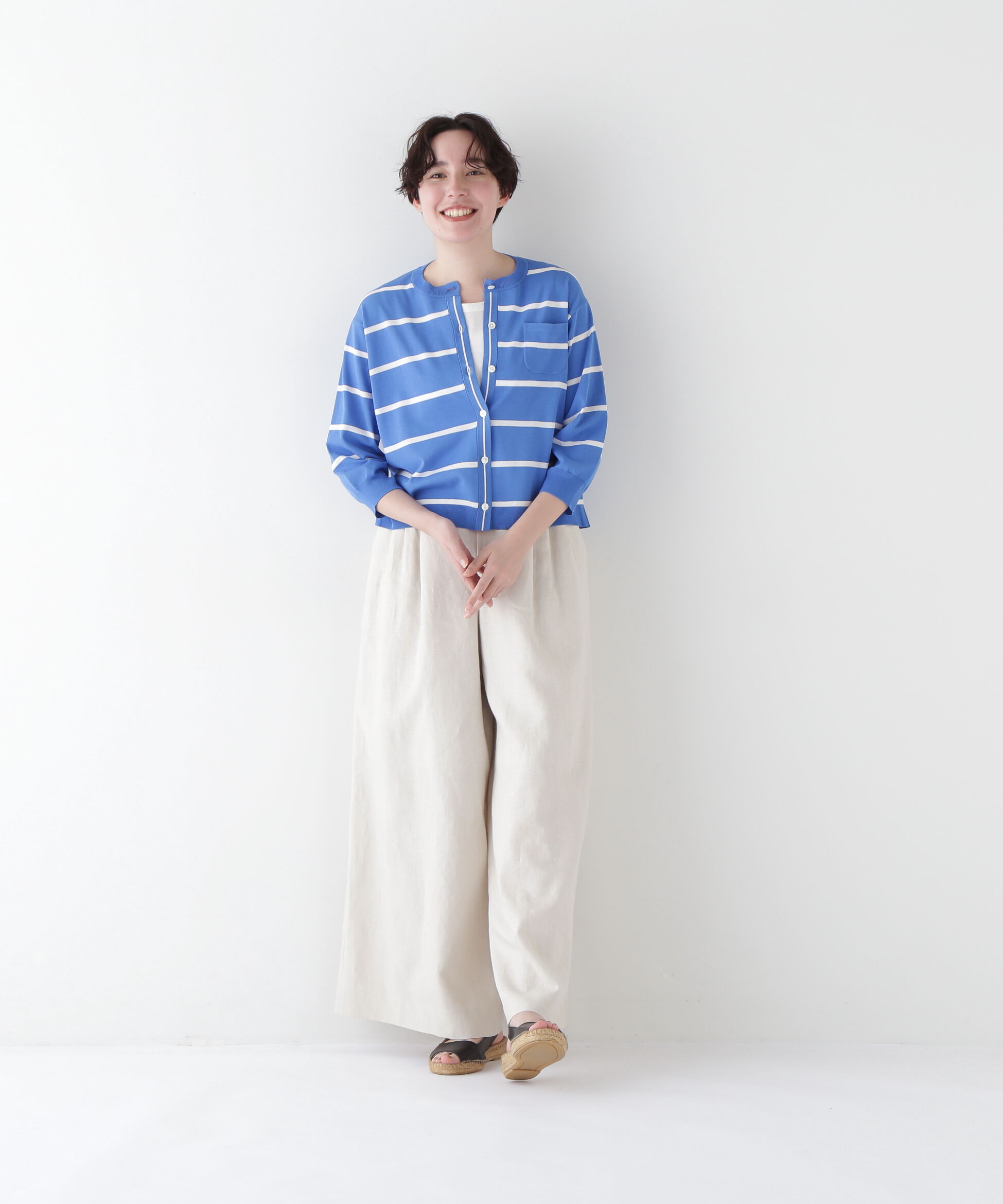  「◆【ウォッシャブル・接触冷感】ランダムボーダーカーディガン」|ニット・セーター|