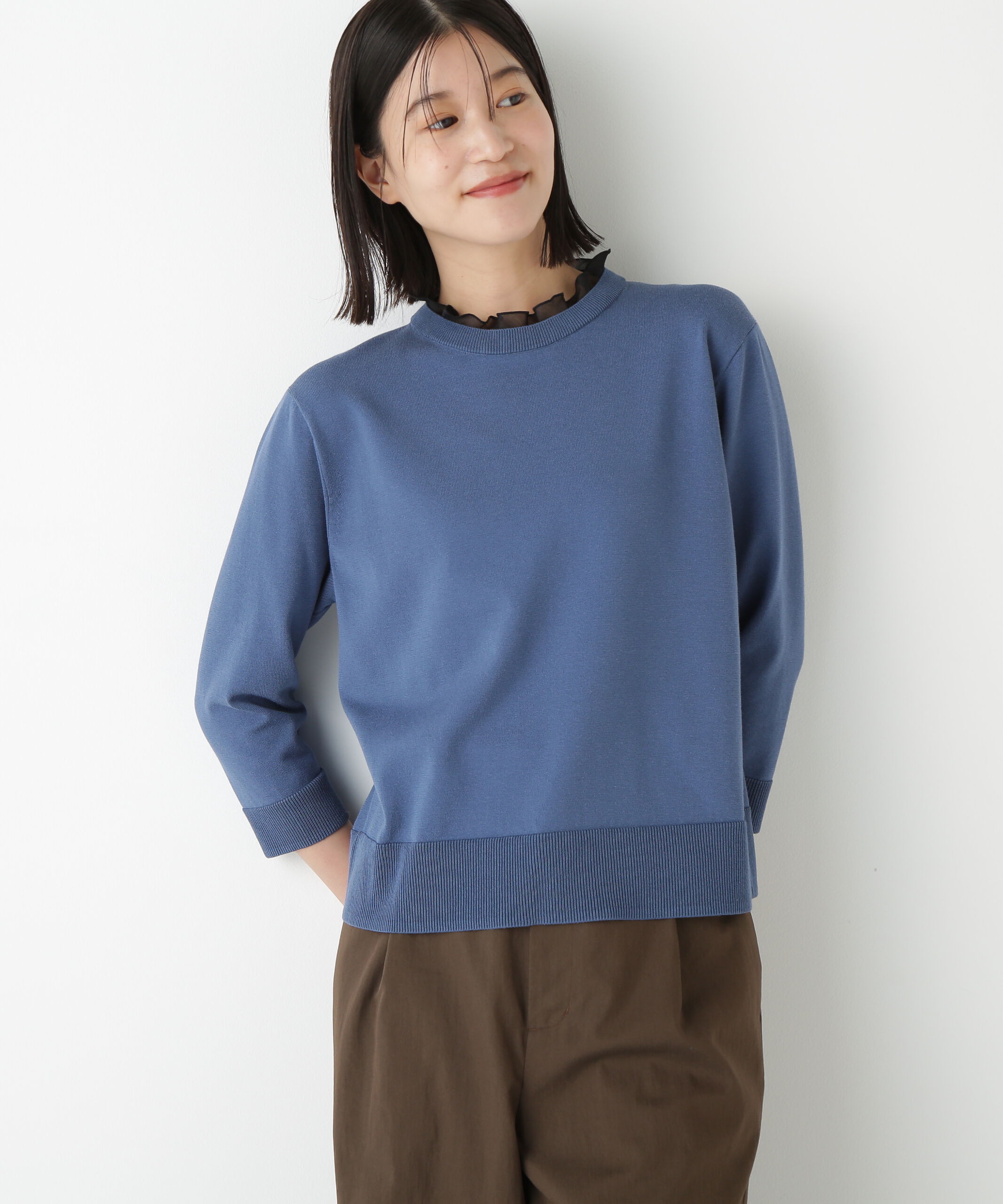  「◆綿ポリエステル取外し衿付プルオーバー」|ニット・セーター|