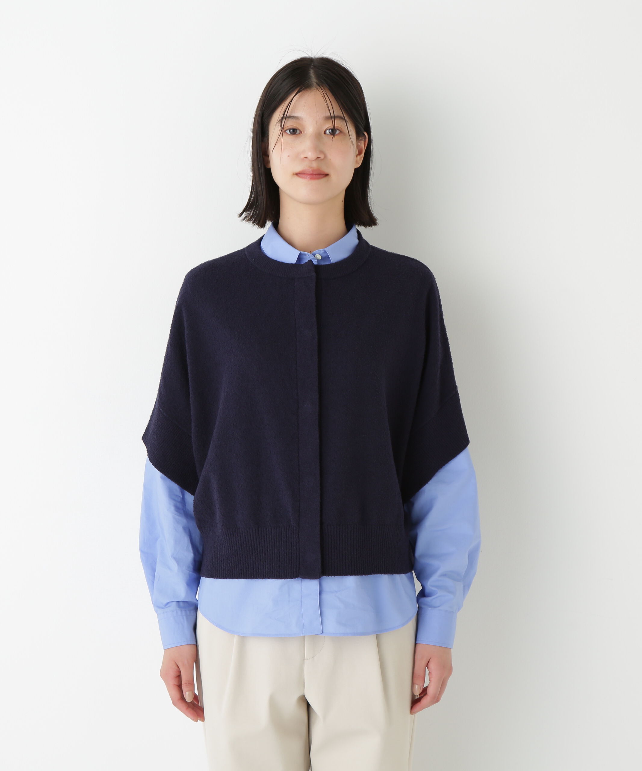  「◆綿ナイロンブークレ半袖カーディガン」|ニット・セーター|