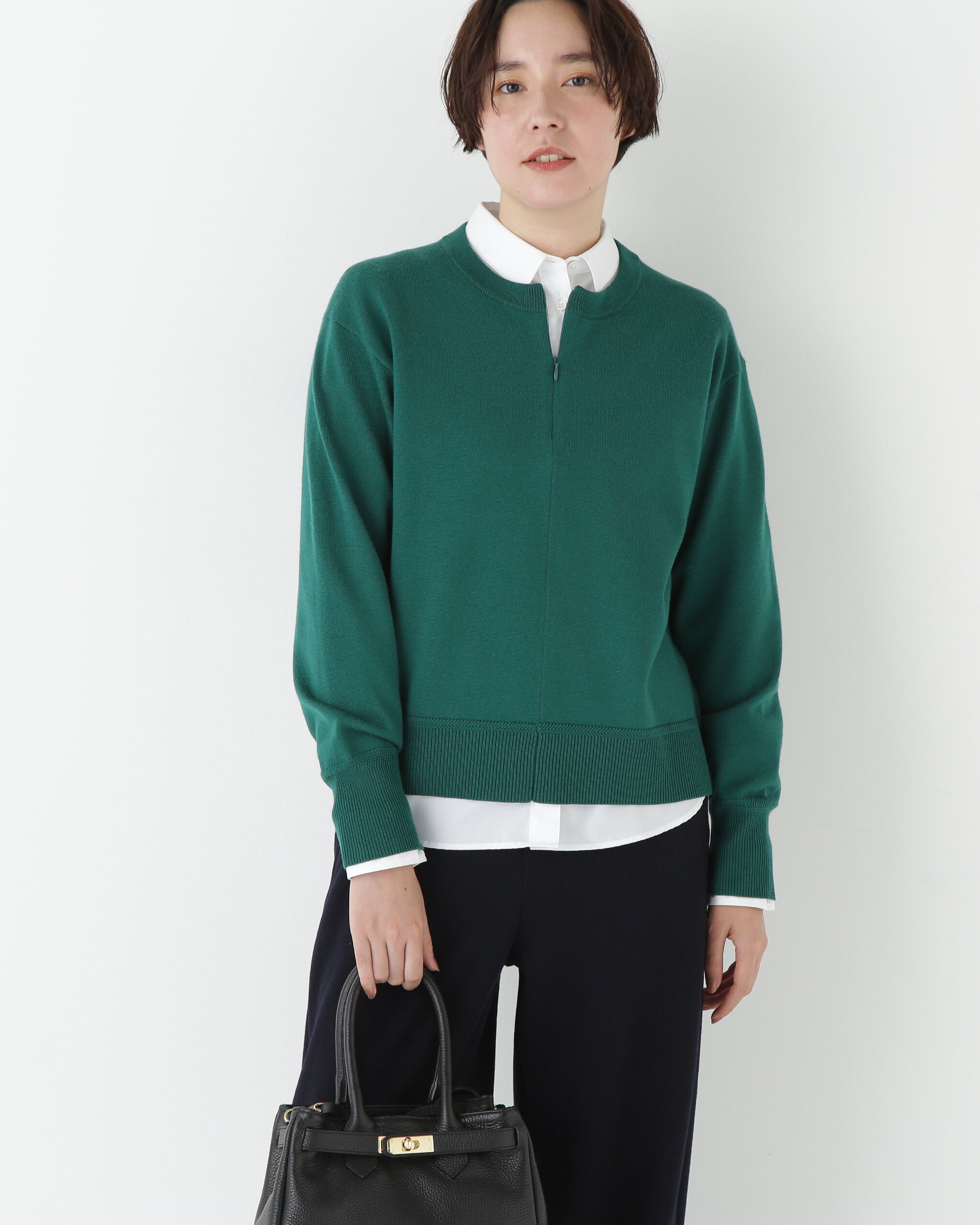  「◆ハイゲージプレーティングスキッパー風プルオーバー」|ニット・セーター|グリーン