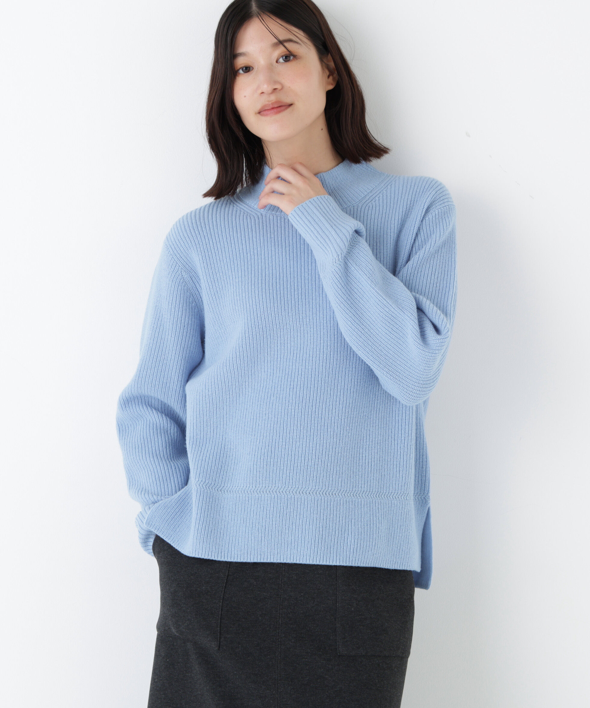  「◆ウールハイネック片畦プルオーバー」|ニット・セーター|ライトブルー