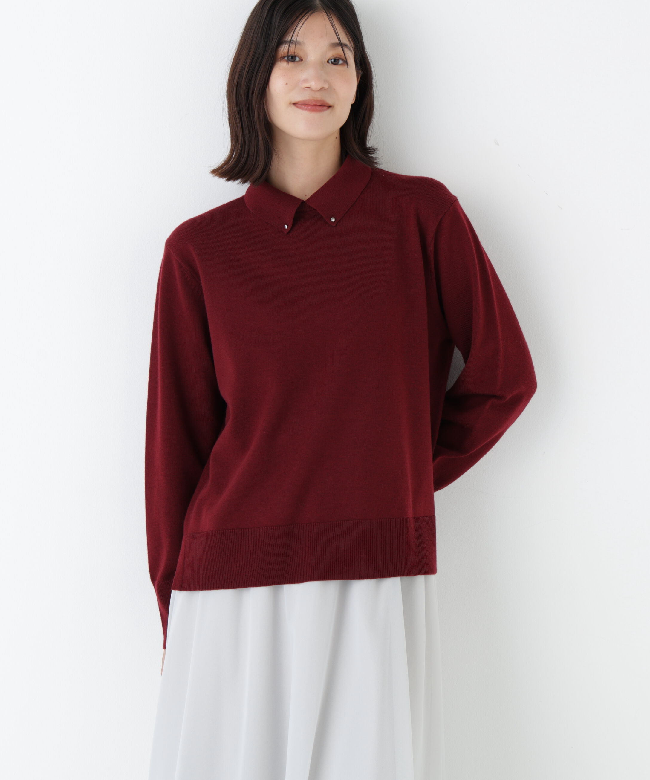  「◆ハイゲージプレーティング天竺衿付きニット」|ニット・セーター|