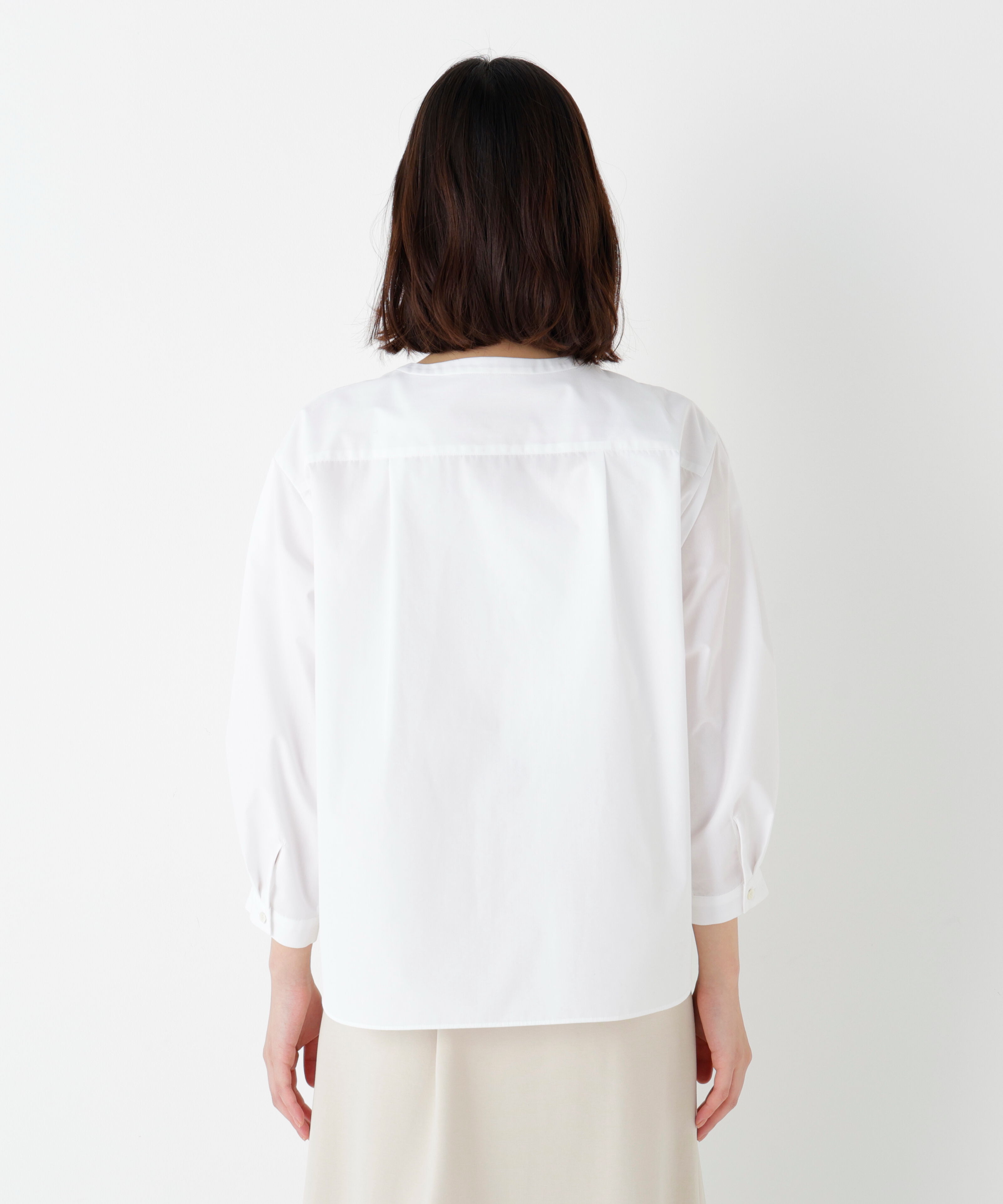  「◆《ウォッシャブル》綿ポリエステル先染ノーカラーブラウス」|シャツ・ブラウス|