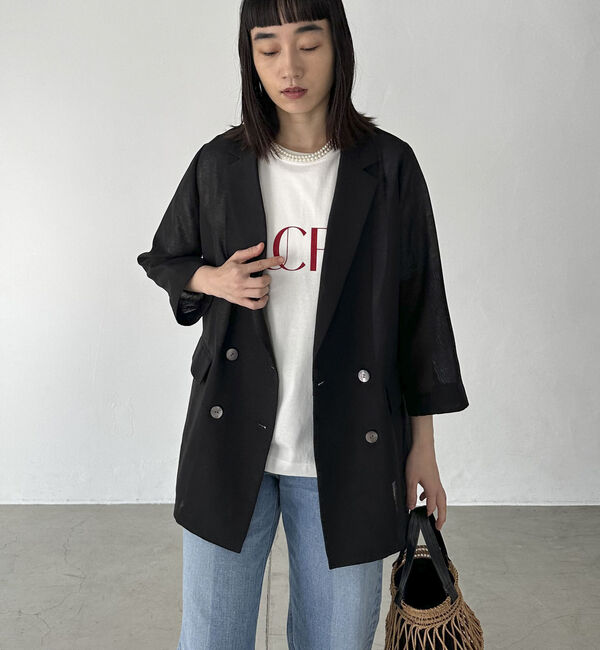 Doux archives「リネンライクシアージャケット」|テーラードジャケット|BLACK