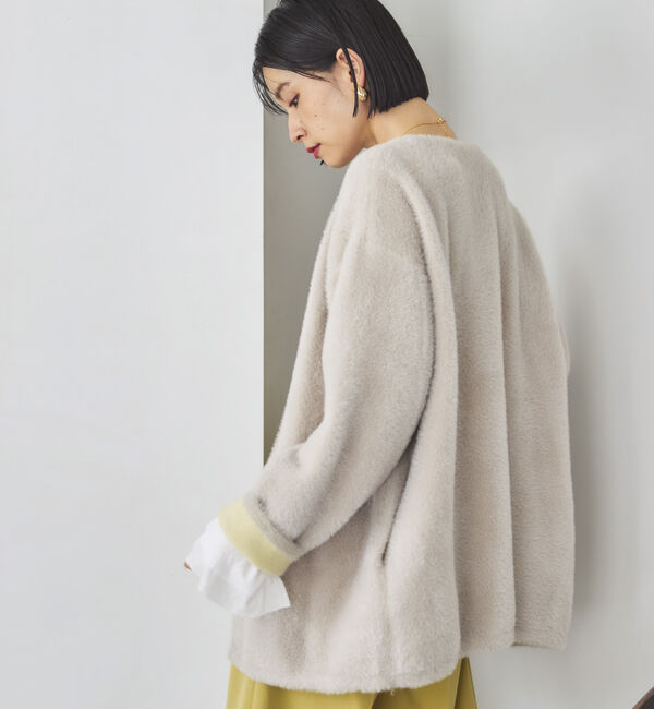 Doux archives「ダブルフェイスノーカラーニットジャケット」|ニット・セーター|