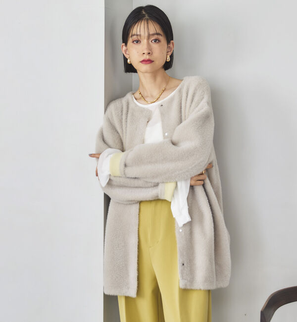 Doux archives「ダブルフェイスノーカラーニットジャケット」|ニット・セーター|