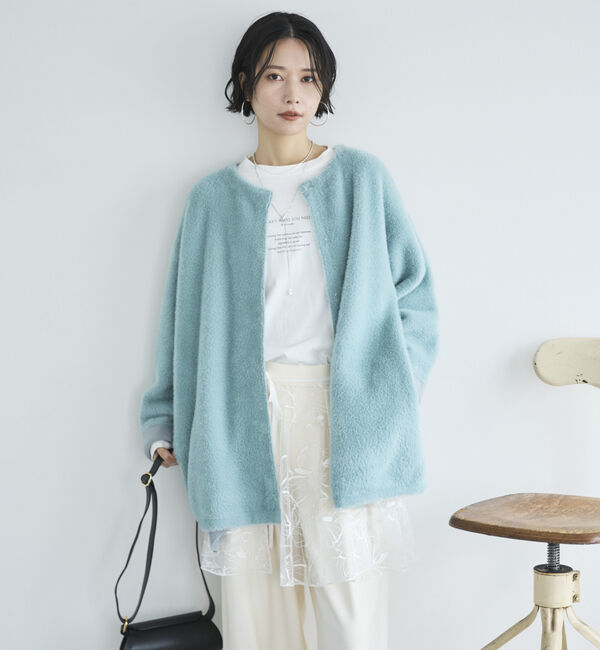Doux archives「ダブルフェイスノーカラーニットジャケット」|ニット・セーター|