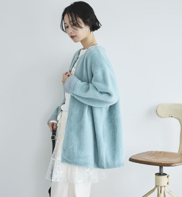 Doux archives「ダブルフェイスノーカラーニットジャケット」|ニット・セーター|