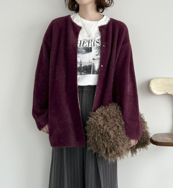 Doux archives「ダブルフェイスノーカラーニットジャケット」|ニット・セーター|