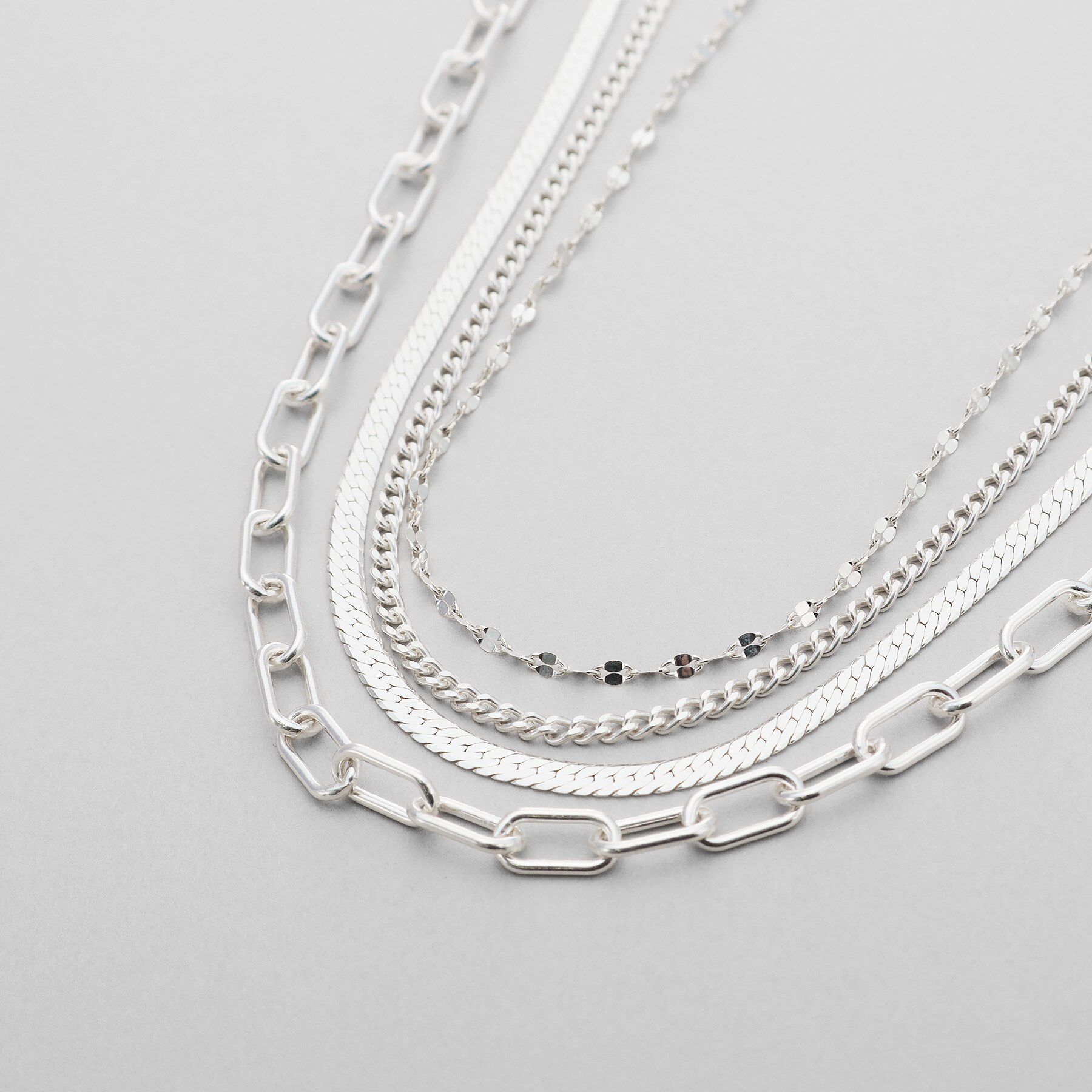 COCOSHNIK ONKITSCH「シルバー コンビネーションチェーン クアッドネックレス」|ネックレス|