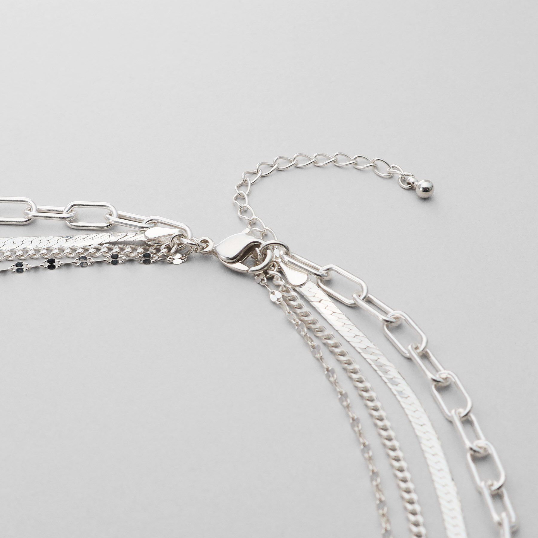 COCOSHNIK ONKITSCH「シルバー コンビネーションチェーン クアッドネックレス」|ネックレス|