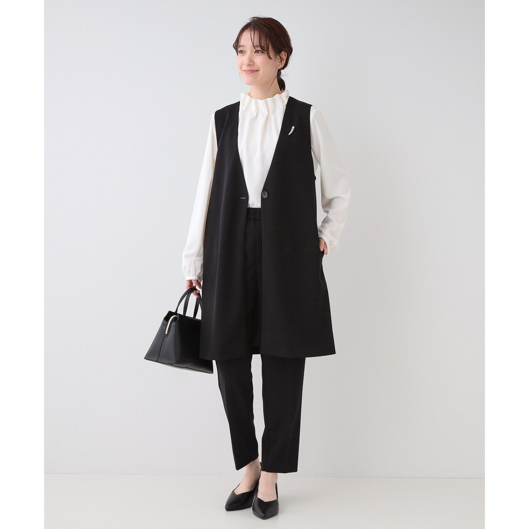 SHOO･LA･RUE「【洗える/S-3L/セットアップ可】セレモニーや通勤にも カットジョーゼット ジレ」|ベスト・ジレ|