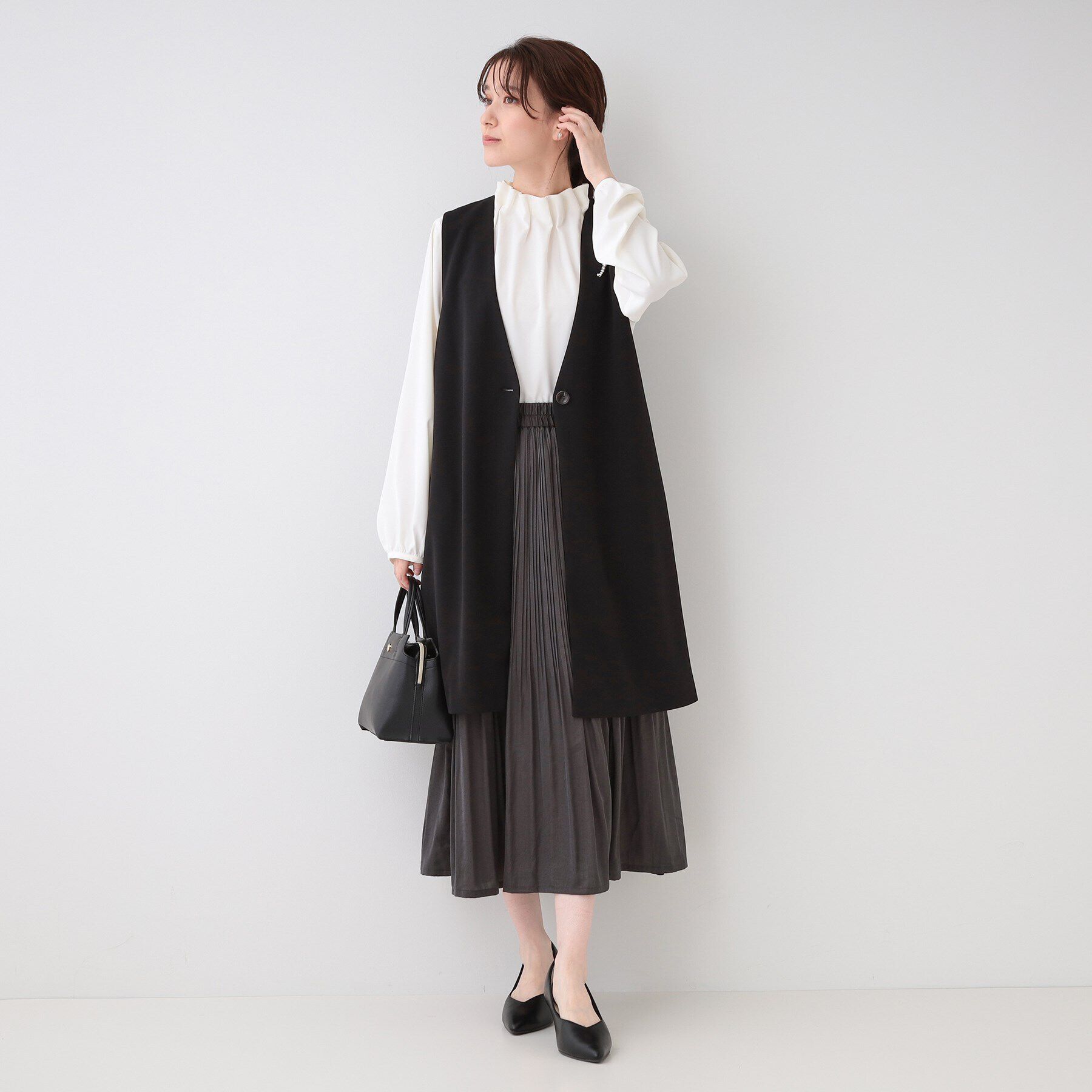 SHOO･LA･RUE「【洗える/S-3L/セットアップ可】セレモニーや通勤にも カットジョーゼット ジレ」|ベスト・ジレ|