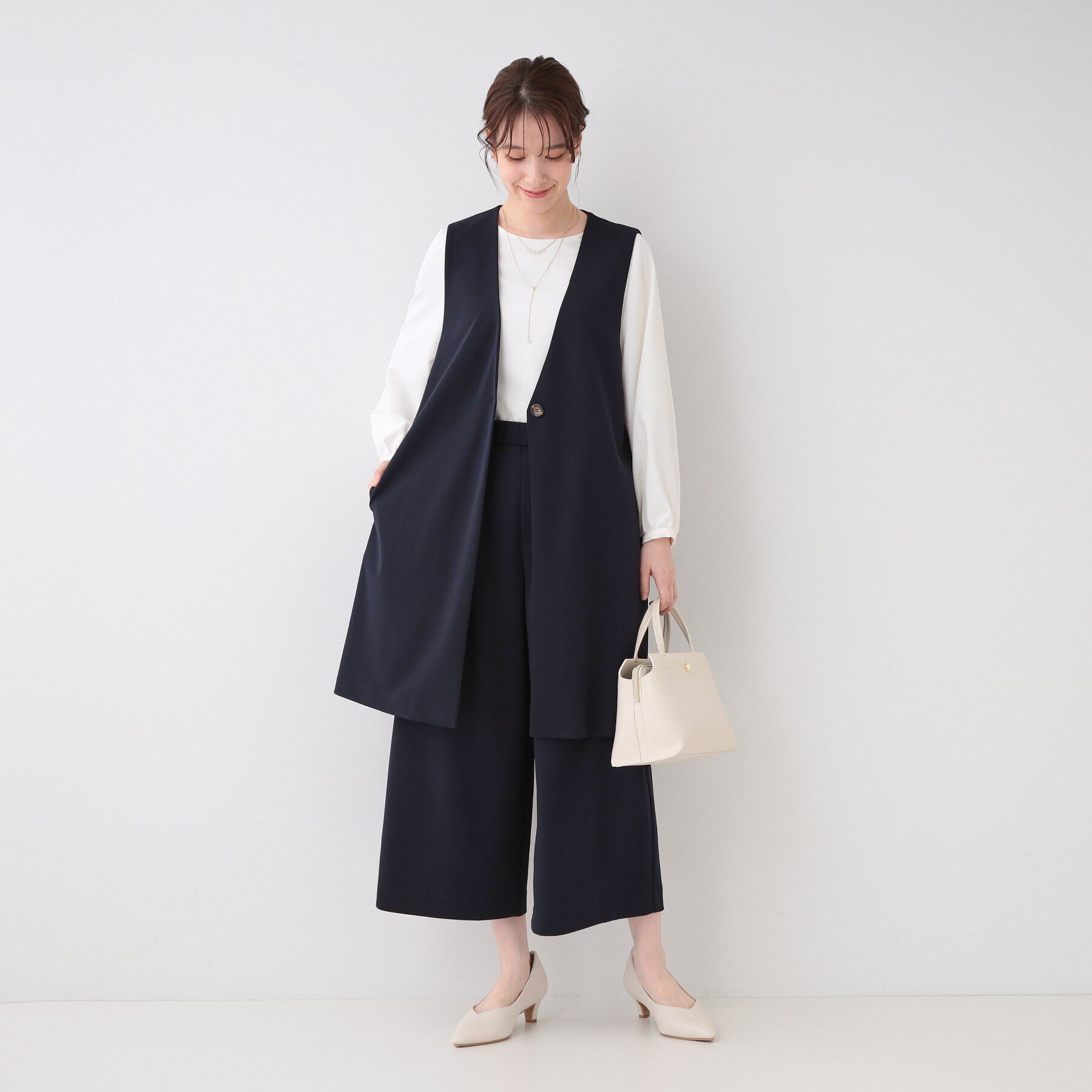 SHOO･LA･RUE「【洗える/S-3L/セットアップ可】セレモニーや通勤にも カットジョーゼット ジレ」|ベスト・ジレ|