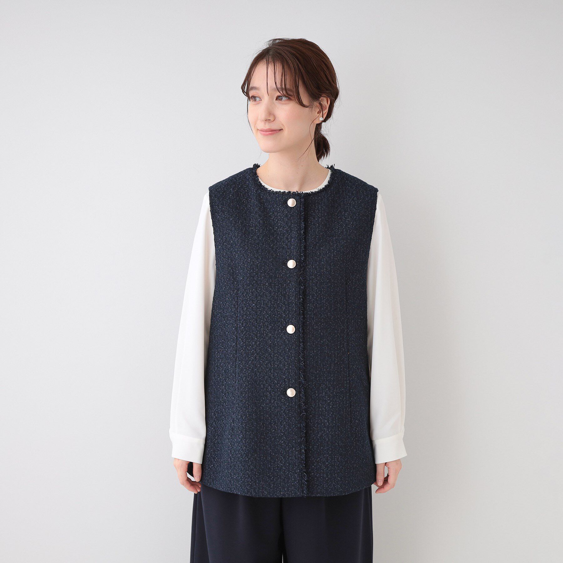 SHOO･LA･RUE「【セレモニーからデイリーまで】フリンジ ツイードジレ」|ベスト・ジレ|