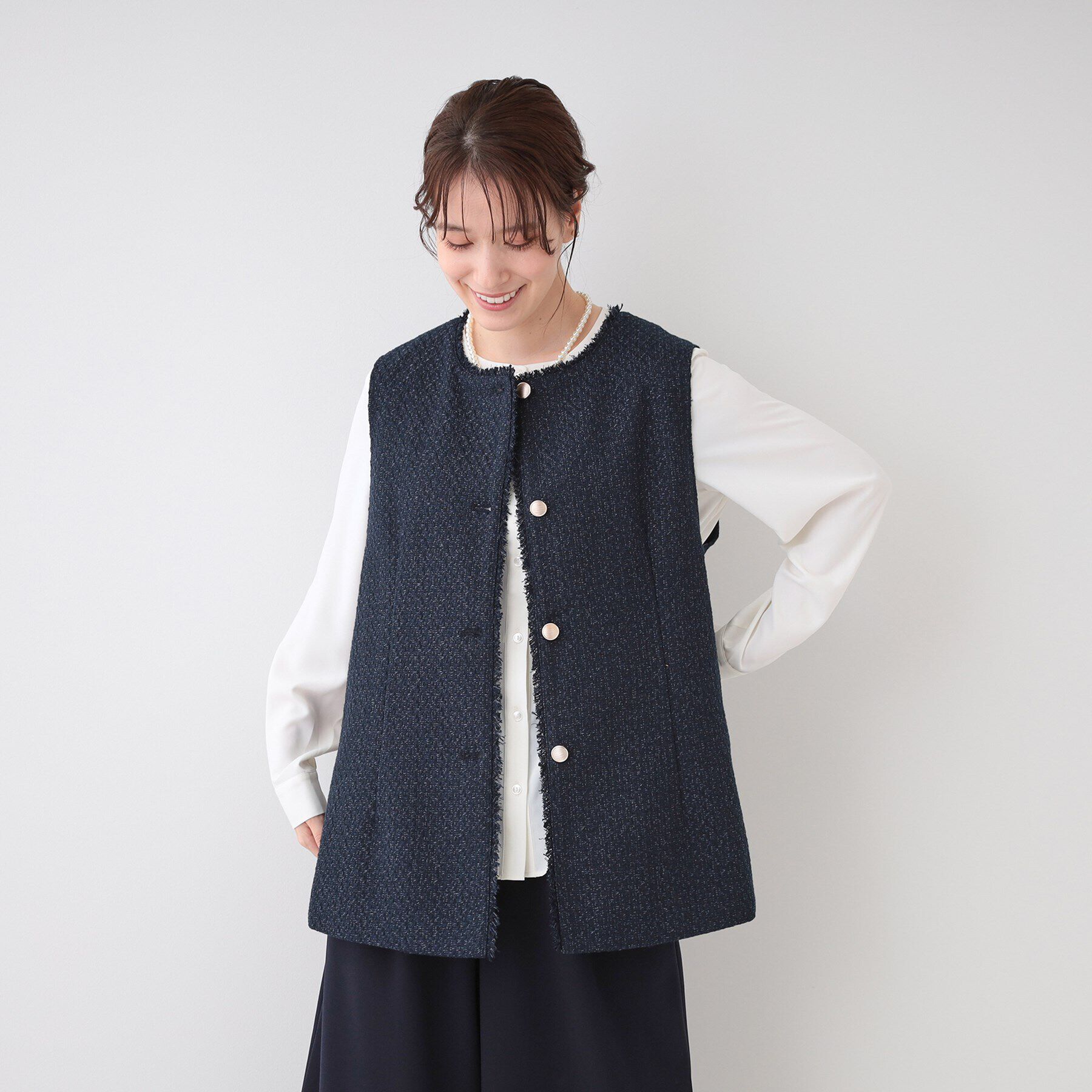 SHOO･LA･RUE「【セレモニーからデイリーまで】フリンジ ツイードジレ」|ベスト・ジレ|