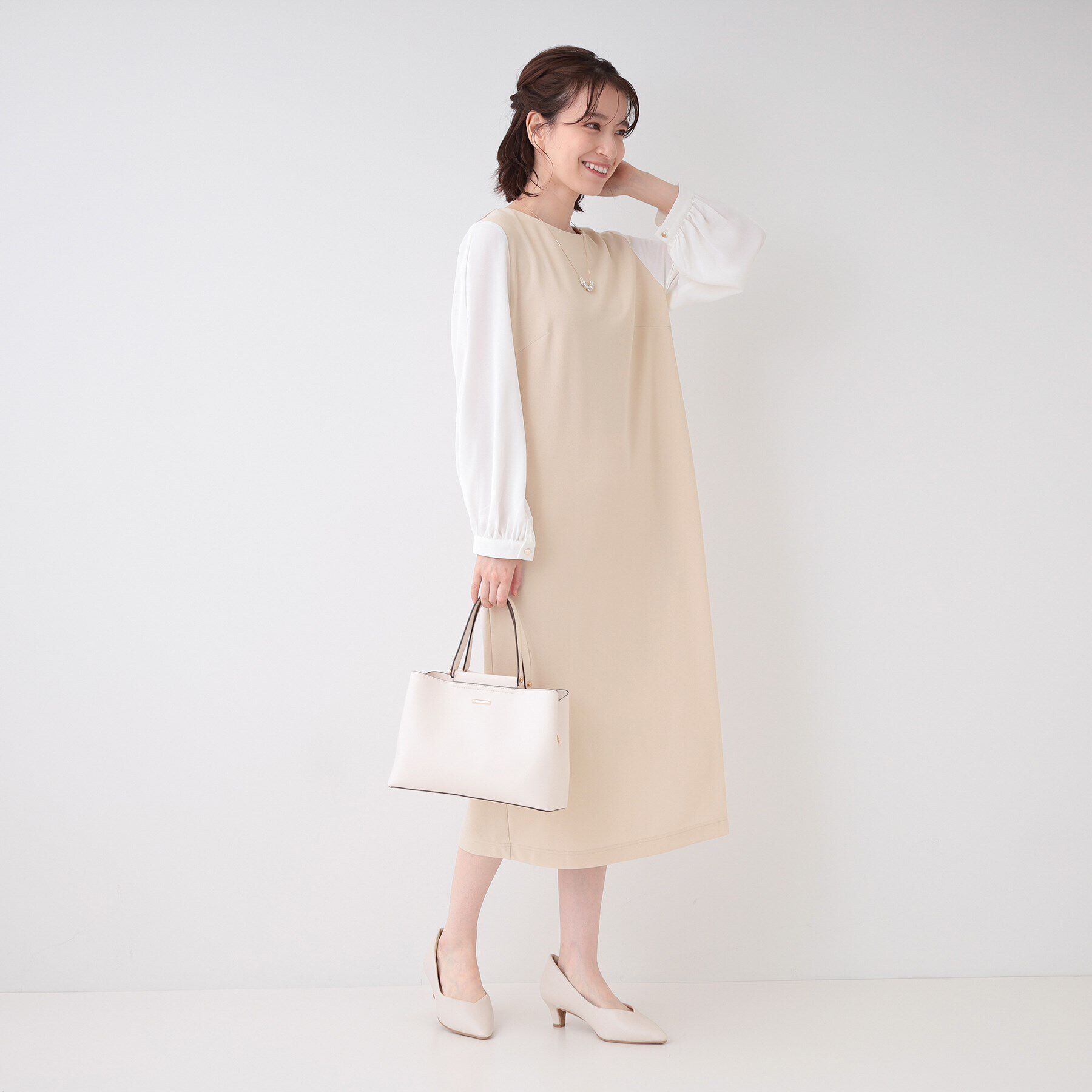 SHOO･LA･RUE「【S-3L/お袖デザイン2WAY】異素材ドッキングワンピース」|ワンピース|