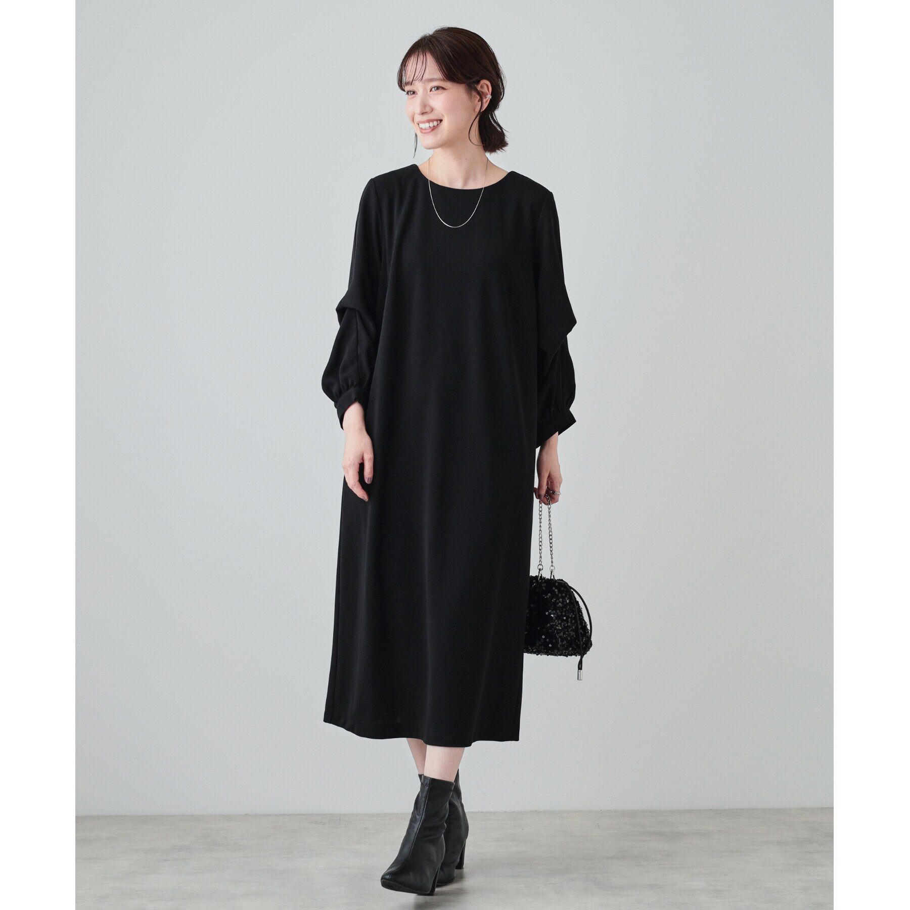 SHOO･LA･RUE「【S-3L/お袖デザイン2WAY】異素材ドッキングワンピース」|ワンピース|