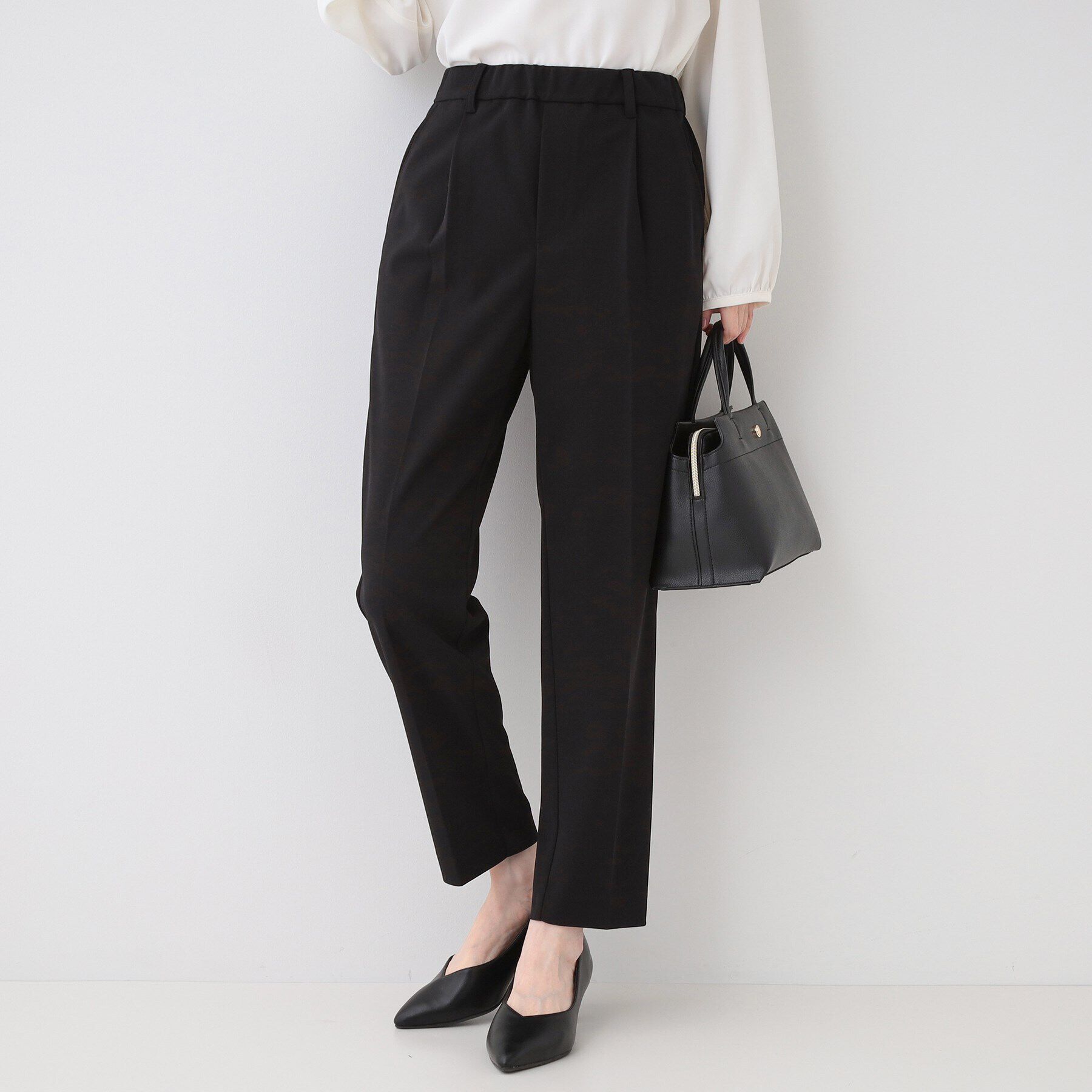 SHOO･LA･RUE「【洗える/S-3L/セットアップ可】セレモニーや通勤に カットジョーゼットテーパードパンツ」|その他|ブラック(019)