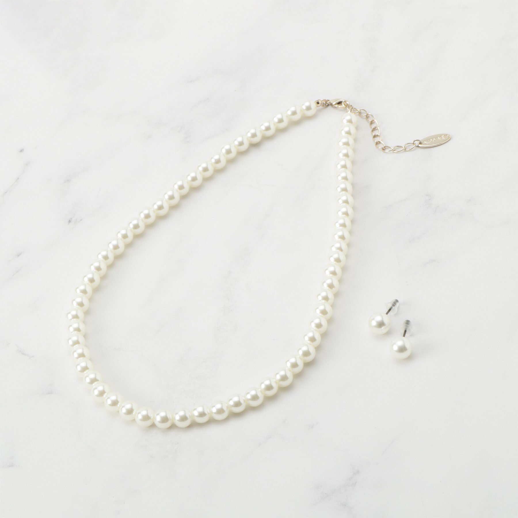 SHOO･LA･RUE「【セレモニー／2点セット】シンプルフェイクパールネックレス＆イヤー」|ネックレス|