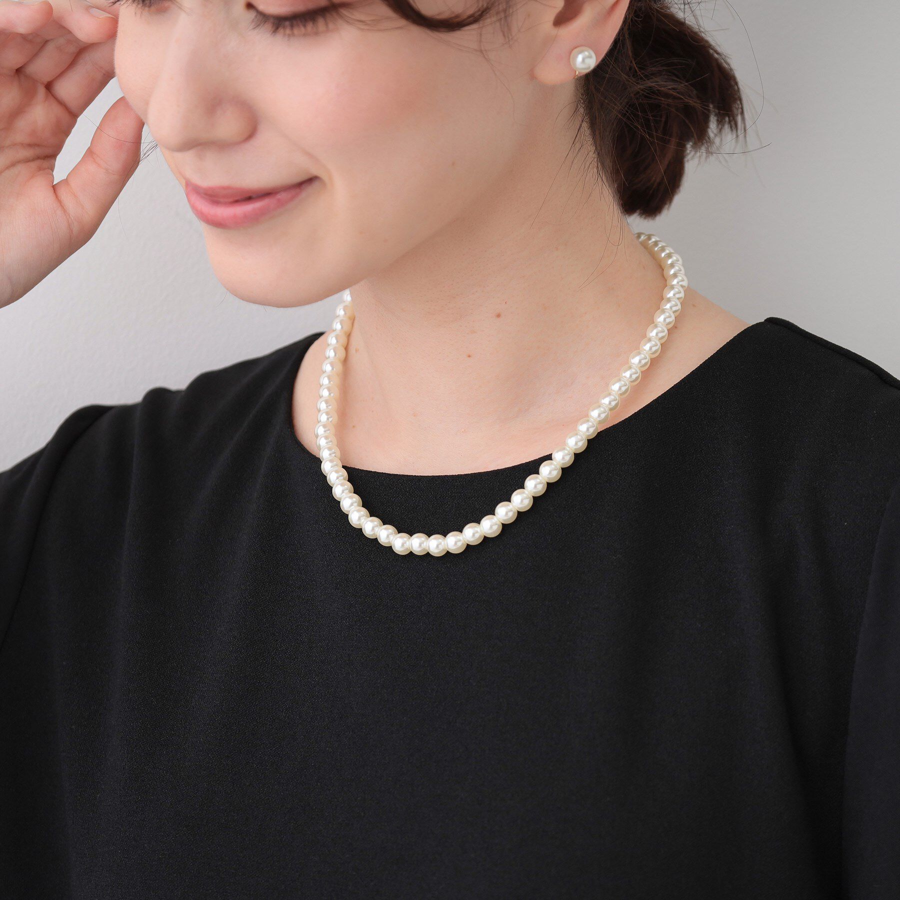 SHOO･LA･RUE「【セレモニー／2点セット】シンプルフェイクパールネックレス＆イヤー」|ネックレス|