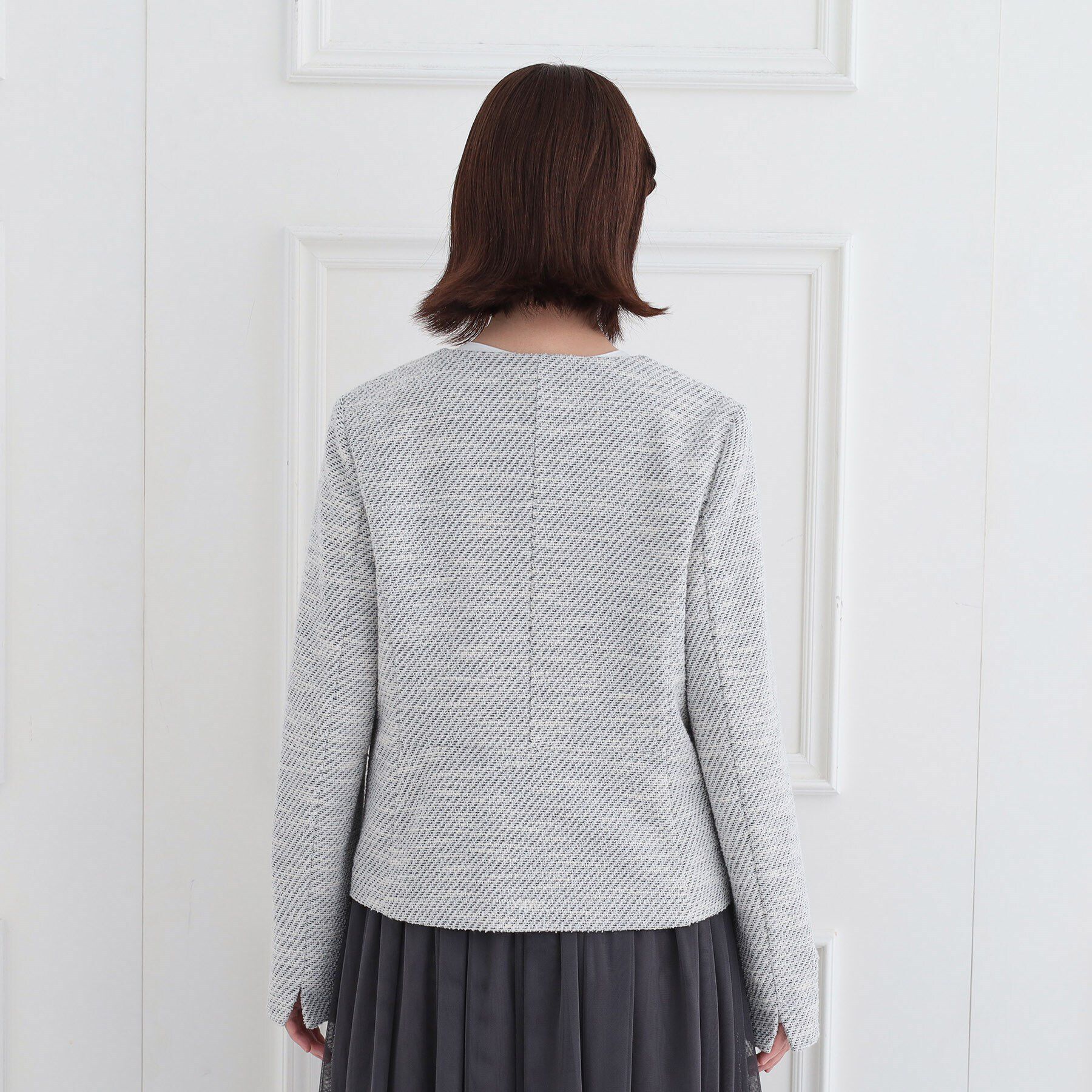 SHOO･LA･RUE「【S-3L】セレモニーからデイリーにも 軽くて柔らかくて着心地の良い カットツイードジャケット」|ノーカラージャケット|