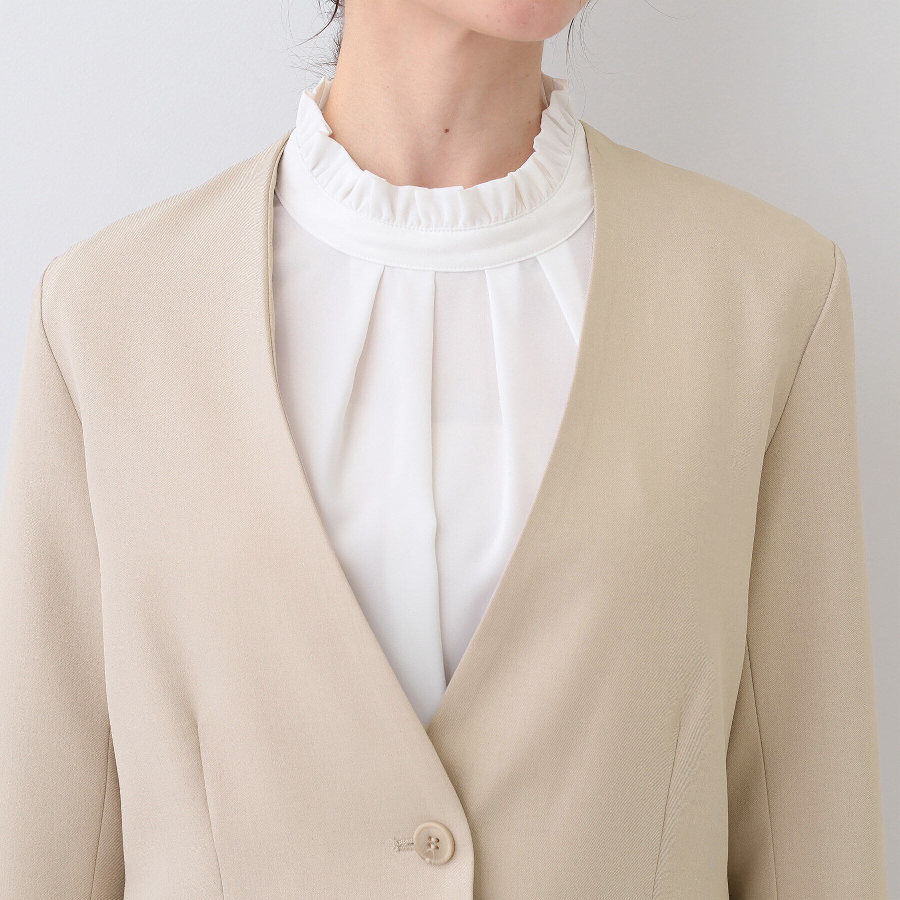 SHOO･LA･RUE「【S-LL/セットアップ可/通勤/セレモニー】ノーカラージャケット」|ノーカラージャケット|