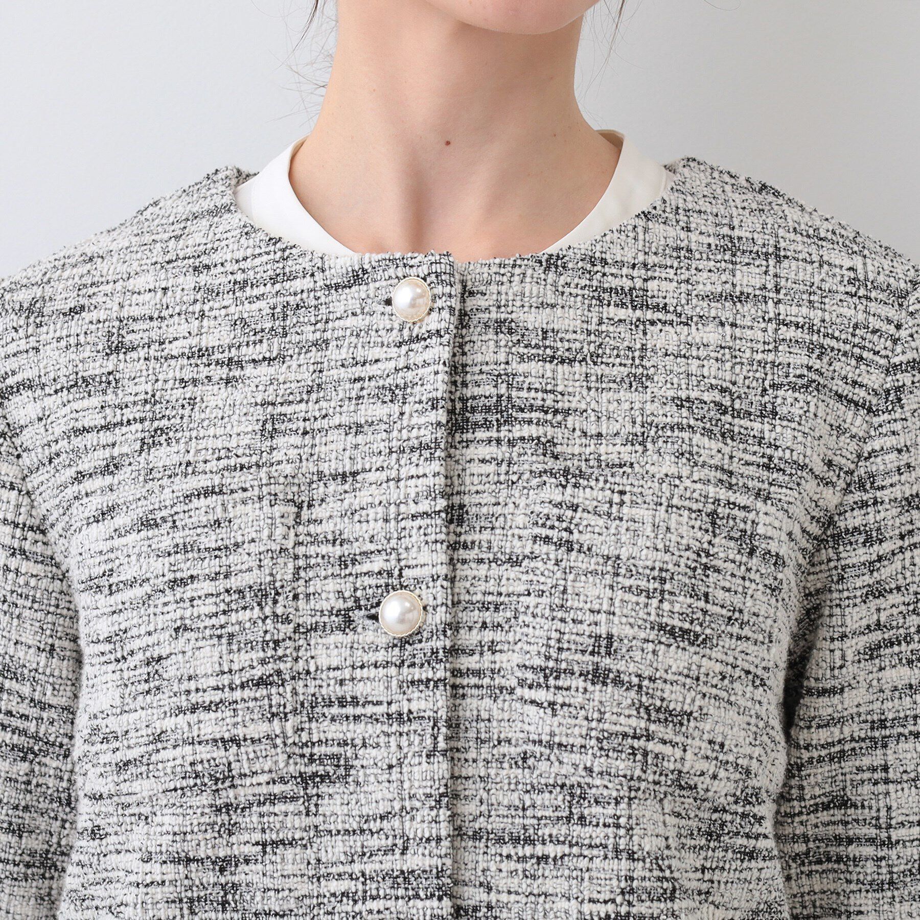 SHOO･LA･RUE「カットツイードジャケット」|ノーカラージャケット|