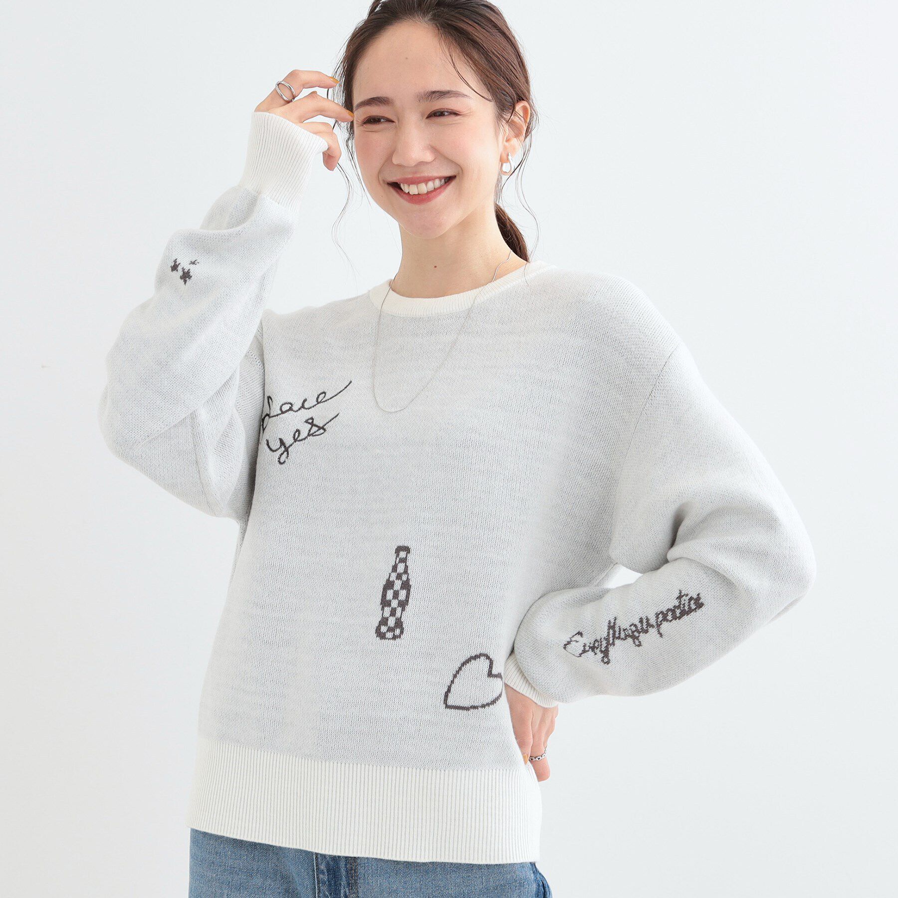 SHOO･LA･RUE「【S-LL】刺繍＆ジャカード 柄アソートニット」|ニット・セーター|ホワイト(101)