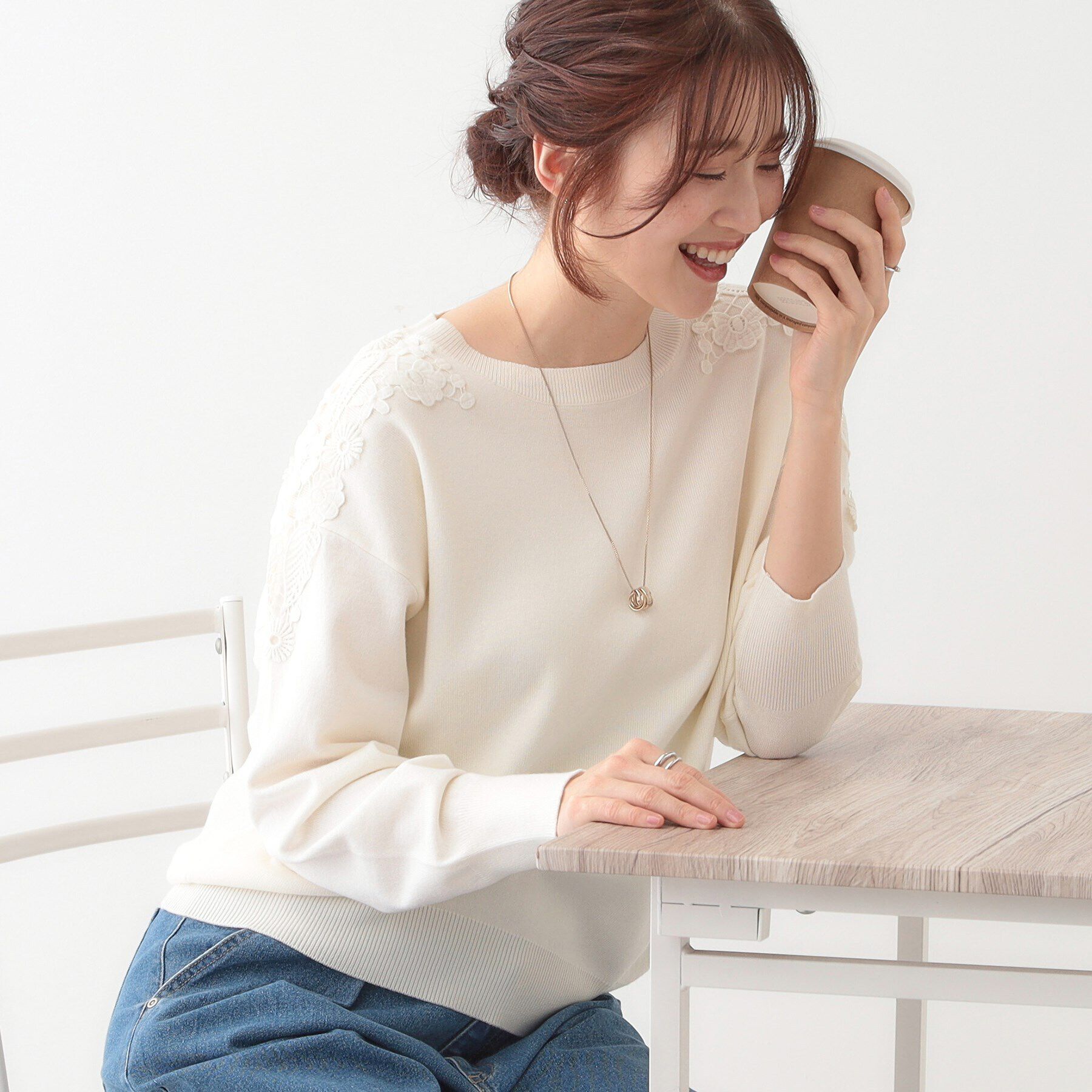 SHOO･LA･RUE「肩レースが差をつける デザインニット」|ニット・セーター|オフホワイト(003