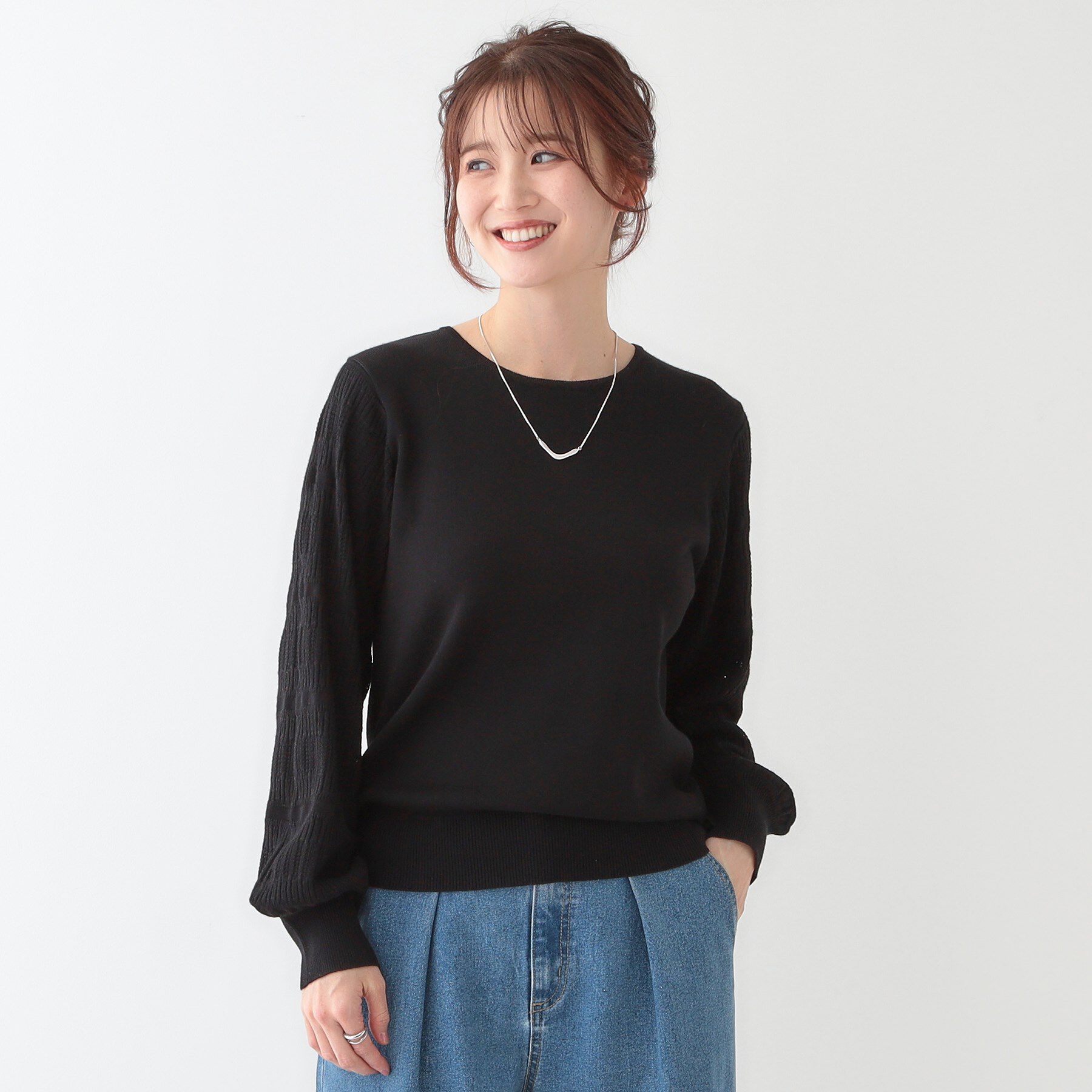 SHOO･LA･RUE「【S-LL】大人の上品コーデに お袖編み地切替 デザインニット」|ニット・セーター|