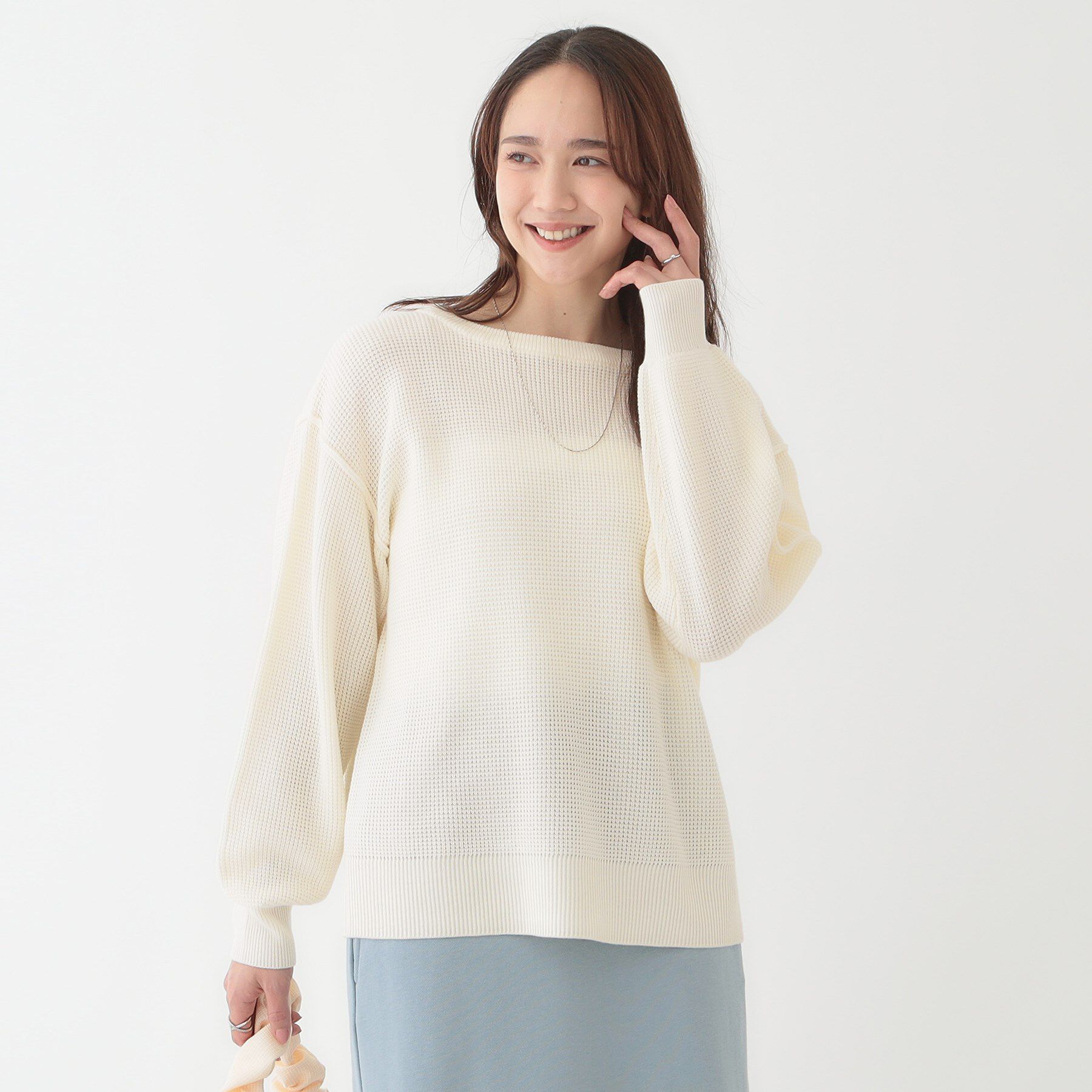 SHOO･LA･RUE「【洗える/S-LL】ワッフル編みが魅力な ドロップショルダーニット」|ニット・セーター|