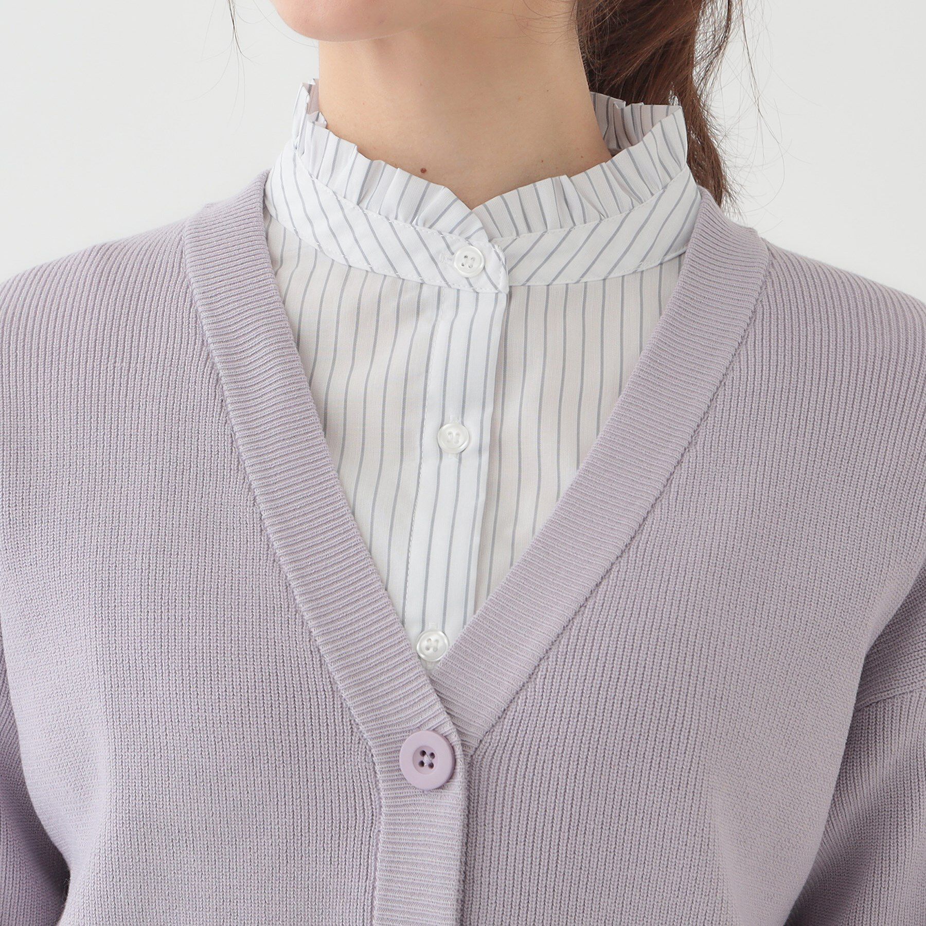 SHOO･LA･RUE「【洗える/S-LL】ドライタッチが心地よい 畦編みVネックカーディガン」|カーディガン|