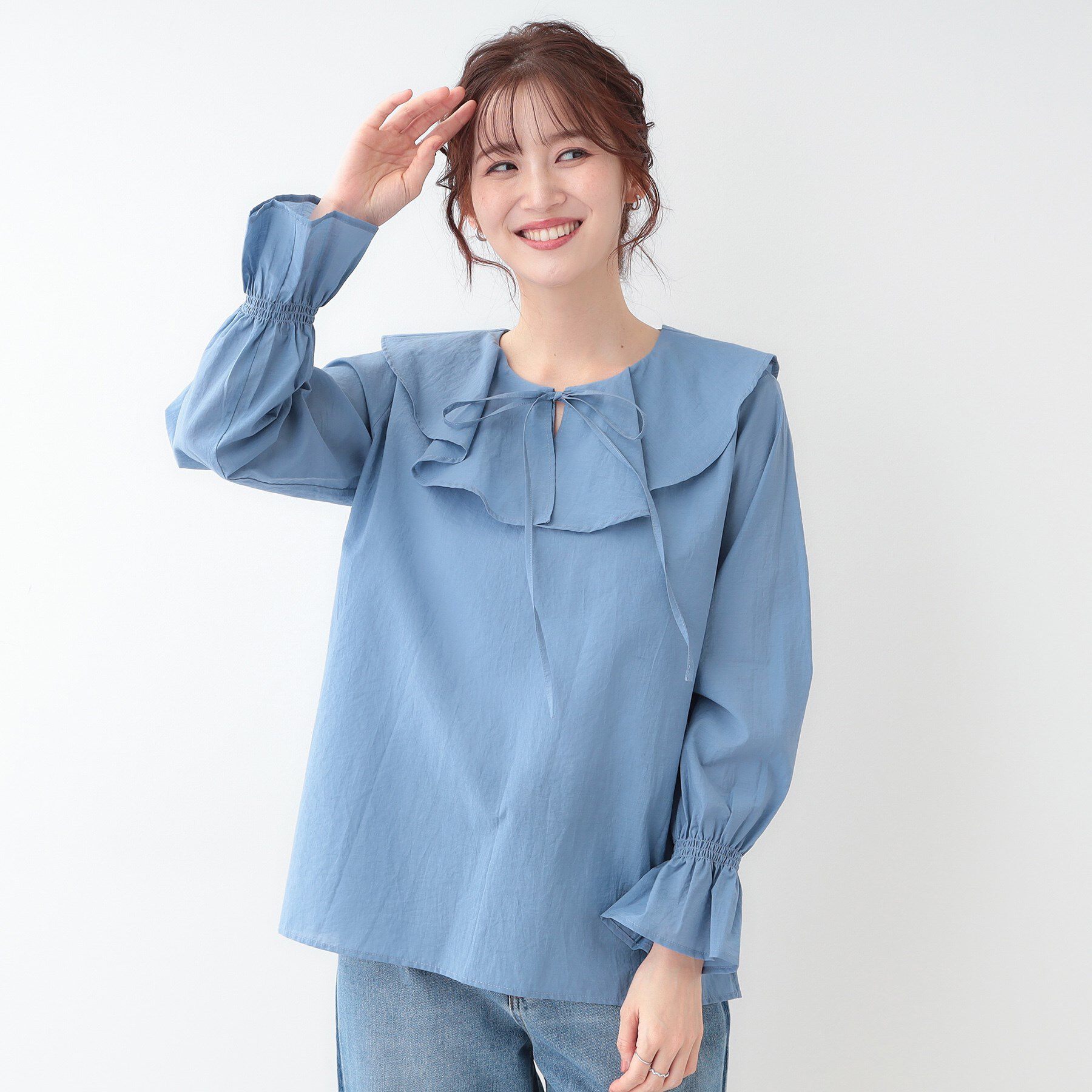 SHOO･LA･RUE「【洗える/S-LL】甘すぎない大人のフリルブラウス」|シャツ・ブラウス|