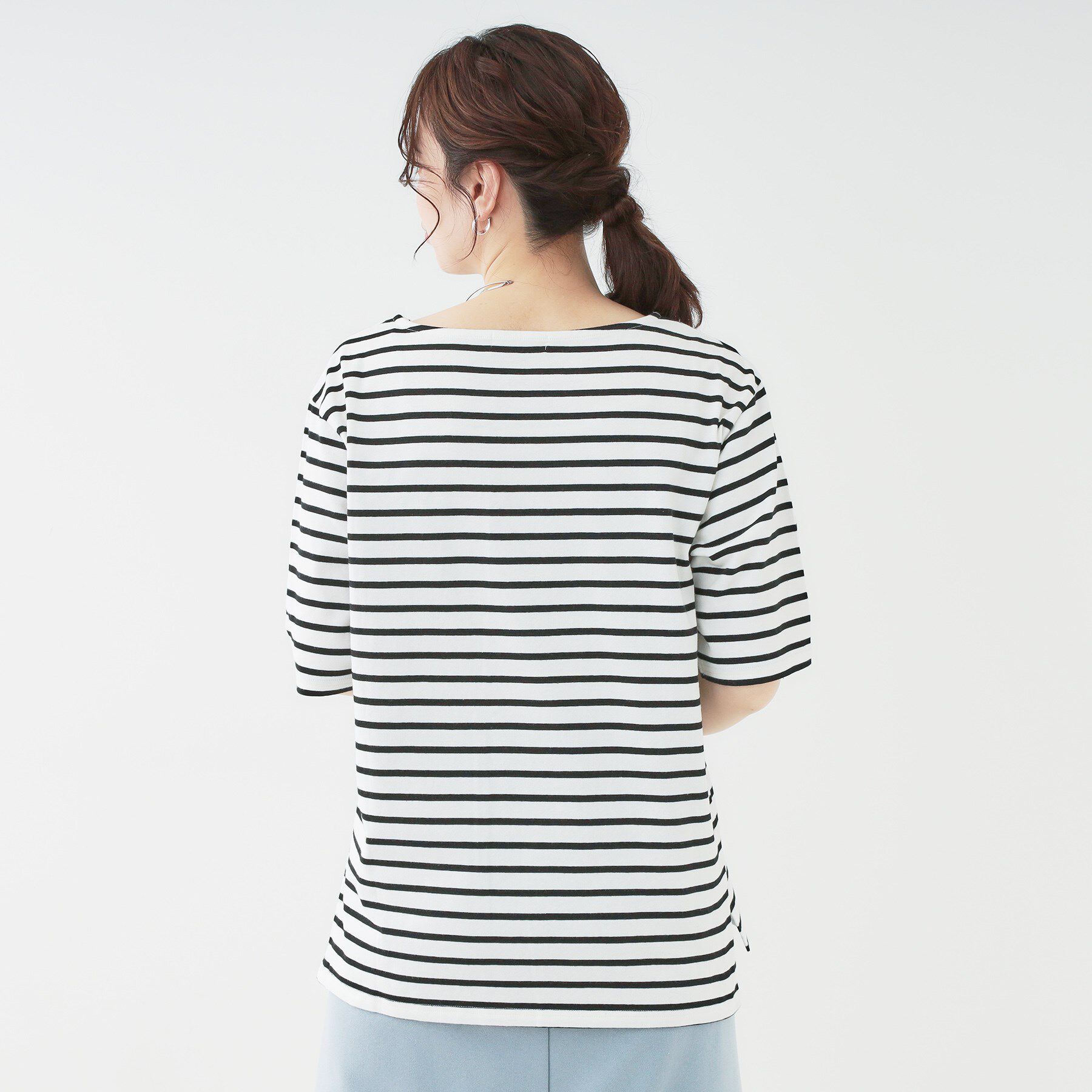 SHOO･LA･RUE「【洗える/S-LL/綿100％】5分袖ボートネックトップス」|Tシャツ・カットソー|