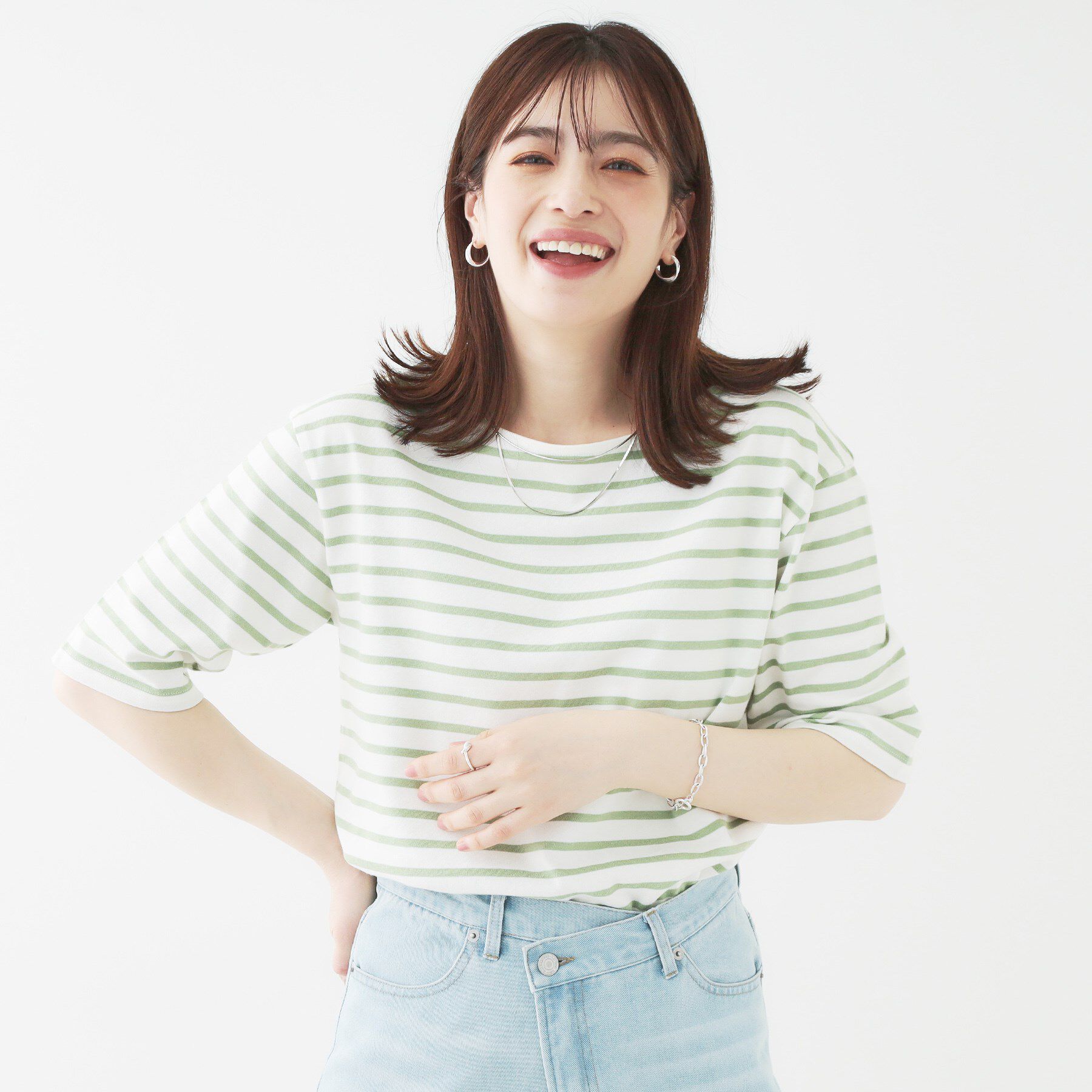 SHOO･LA･RUE「【洗える/S-LL/綿100％】5分袖ボートネックトップス」|Tシャツ・カットソー|