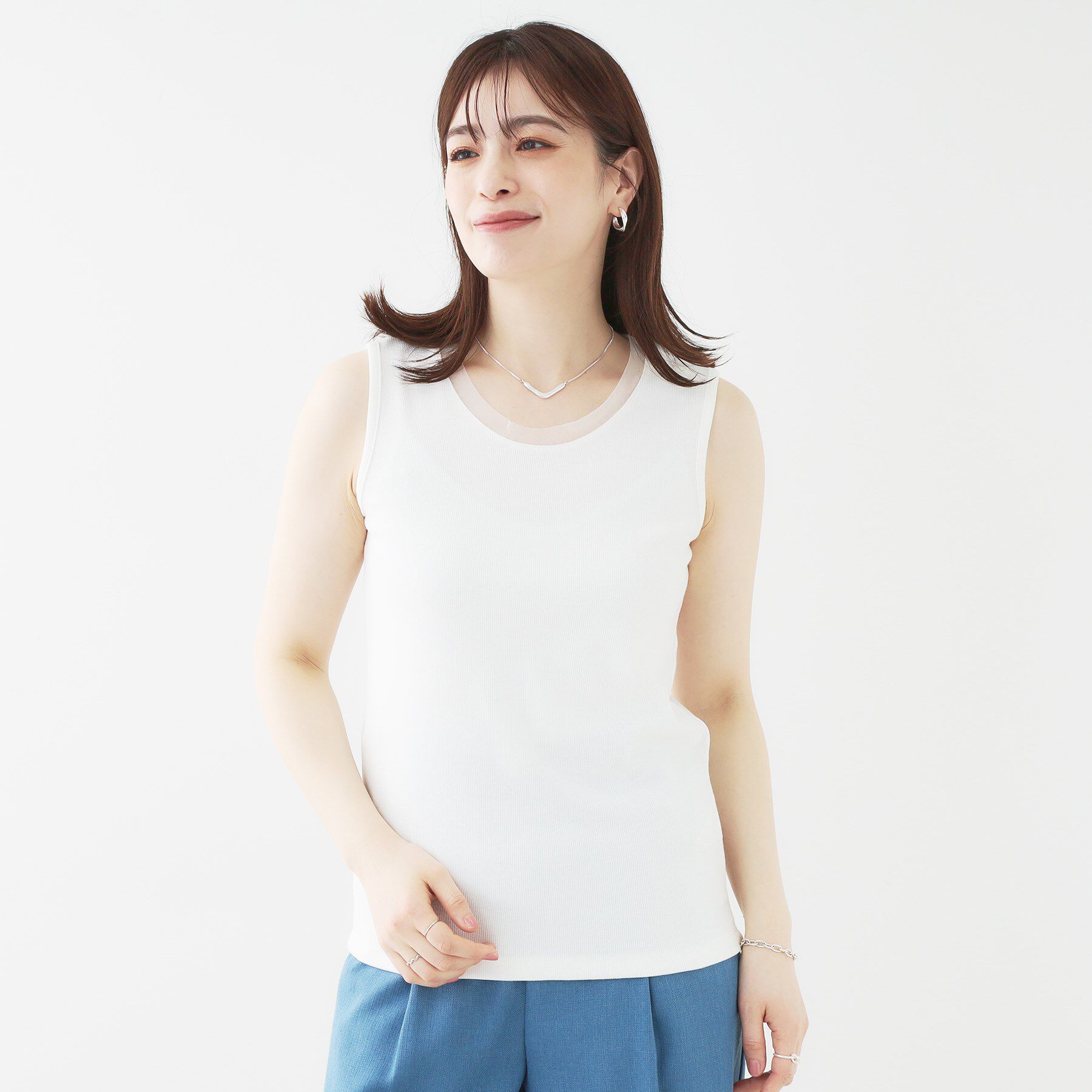 SHOO･LA･RUE「【洗える/S-LL】シアーネックがこなれ見え リブタンクトップ」|Tシャツ・カットソー|