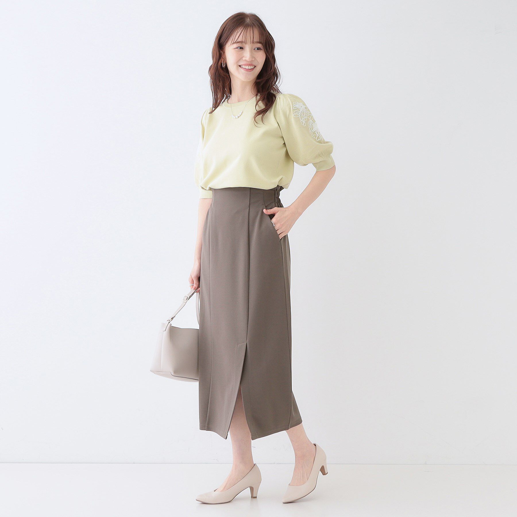 SHOO･LA･RUE「【洗える】洗濯後しわになりにくい カットジョーゼット ナロースカート」|スカート|