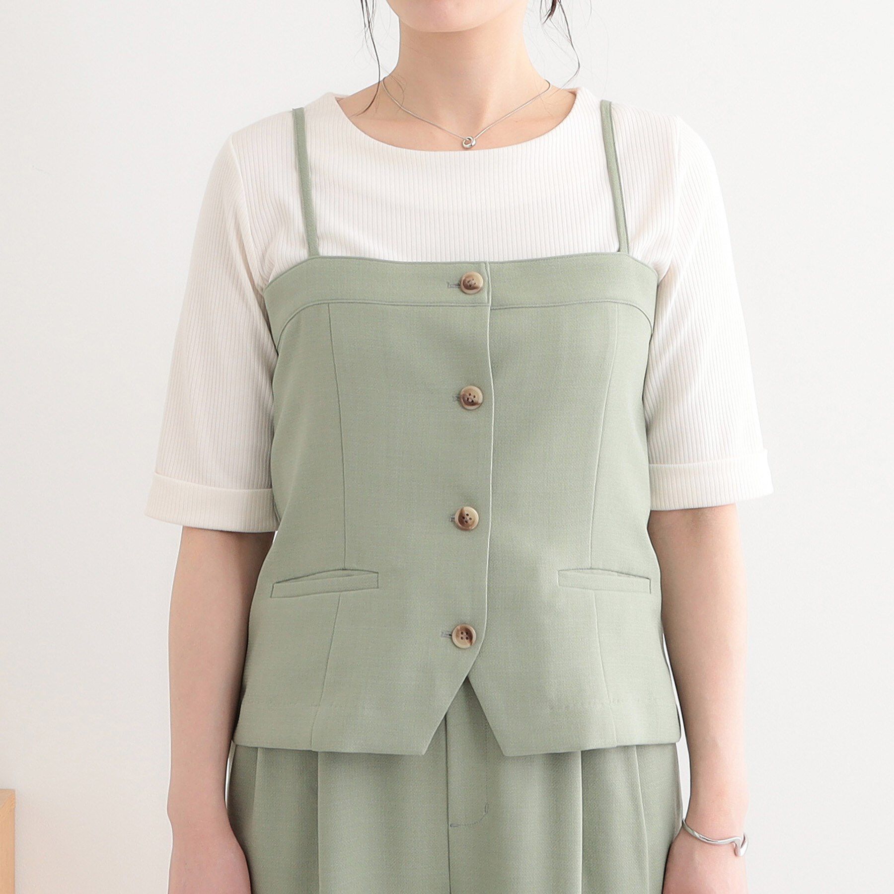 SHOO･LA･RUE「【セットアップ可】コーデが華やぐ 大人の麻調キャミビスチェ」|ベスト・ジレ|