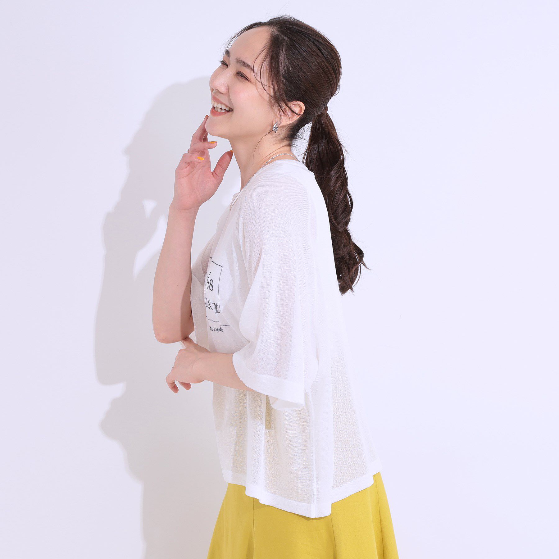 SHOO･LA･RUE「【S-LL】シアー感がこなれ見え お袖ゆったりロゴニット」|ニット・セーター|