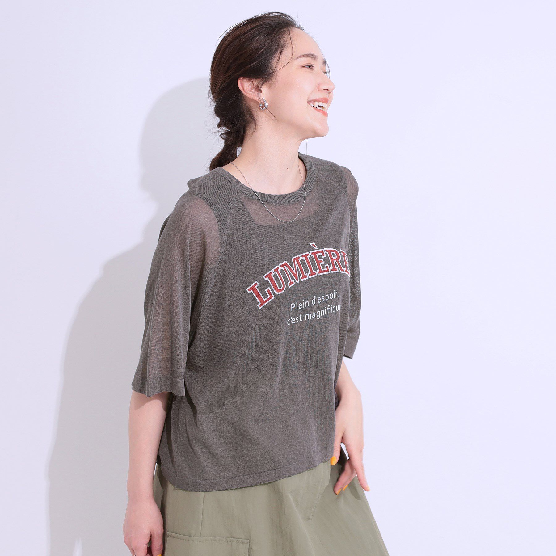 SHOO･LA･RUE「【S-LL】シアー感がこなれ見え お袖ゆったりロゴニット」|ニット・セーター|