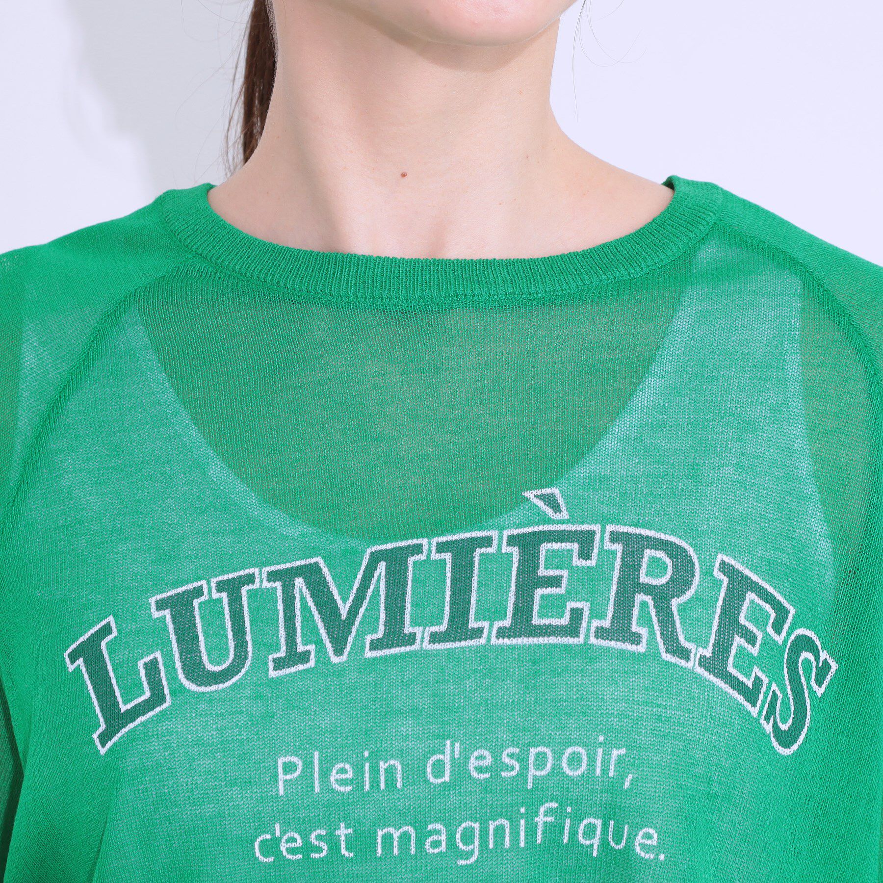 SHOO･LA･RUE「【S-LL】シアー感がこなれ見え お袖ゆったりロゴニット」|ニット・セーター|