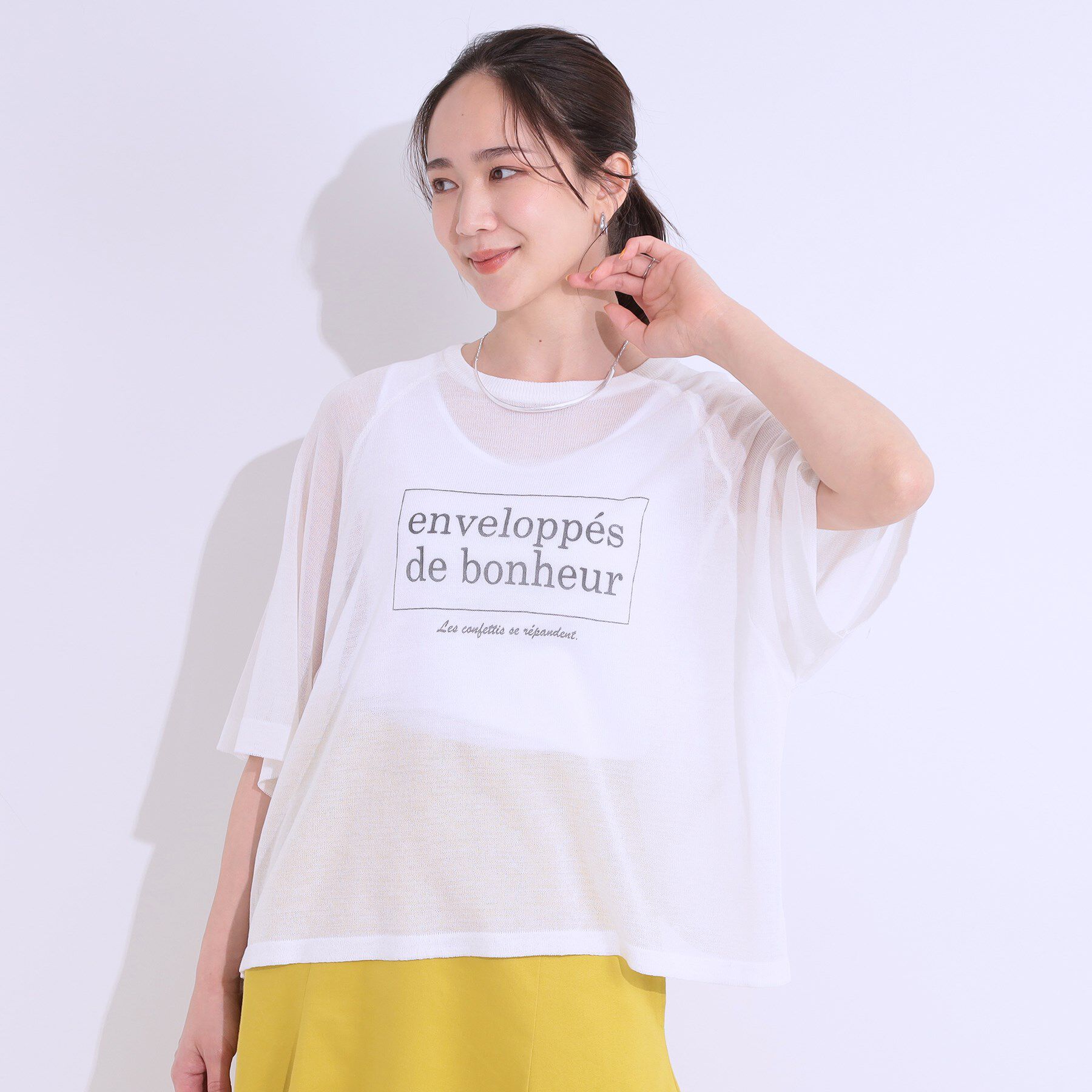 SHOO･LA･RUE「【S-LL】シアー感がこなれ見え お袖ゆったりロゴニット」|ニット・セーター|