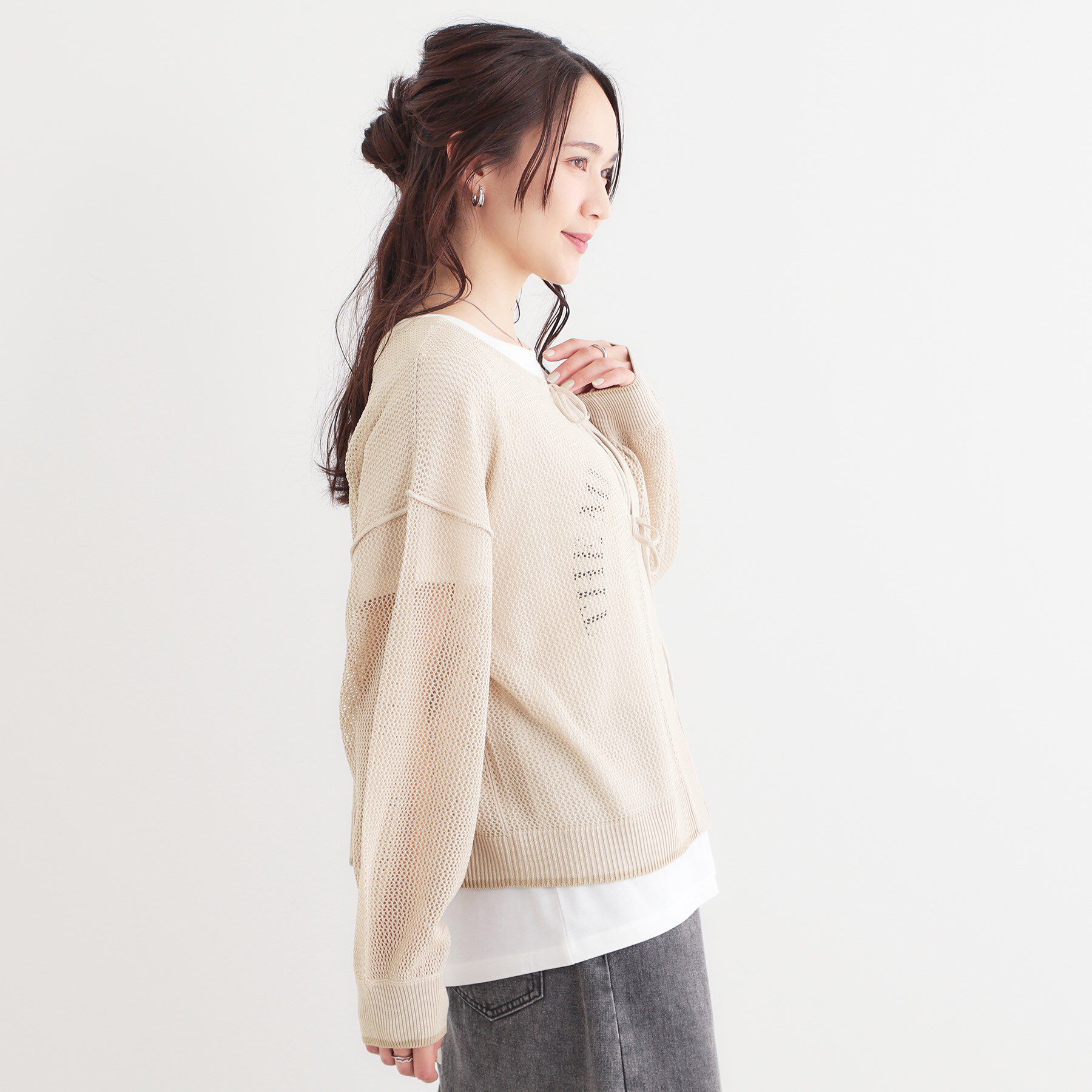 SHOO･LA･RUE「【S-LL/2点セット】前後2WAYで着られるメッシュニット＋ロゴTシャツ」|その他|