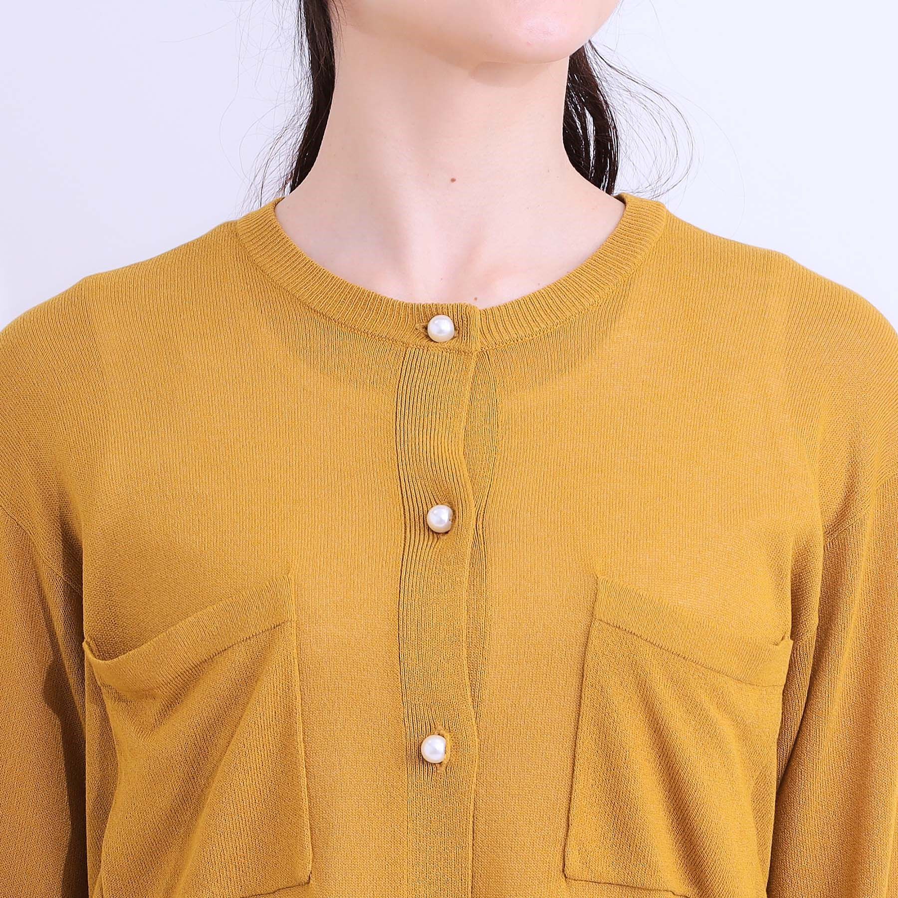 SHOO･LA･RUE「【洗える/ひんやり】パール調ボタンが目を惹く シアーニットカーディガン」|カーディガン|