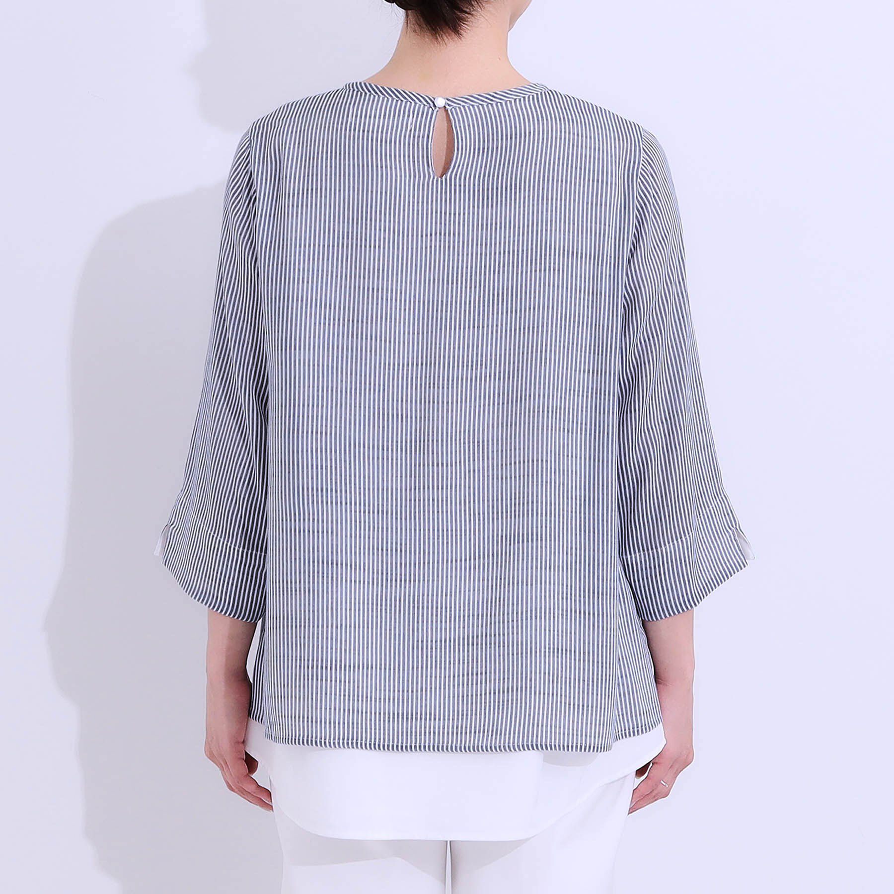 SHOO･LA･RUE「【洗える/S-LL】一枚でサマ見え お袖折り返し 裾レイヤードトップス」|Tシャツ・カットソー|