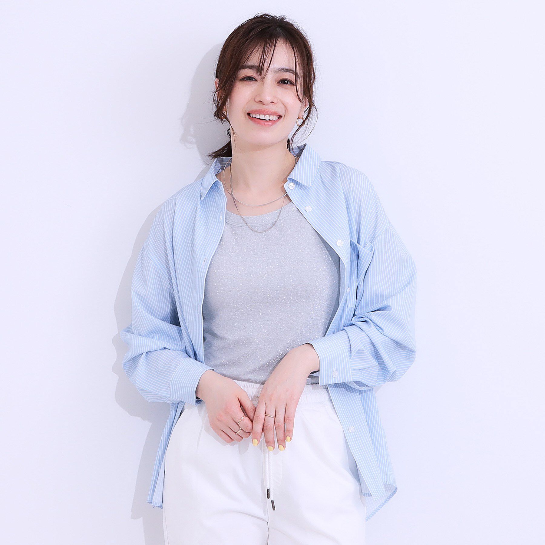 SHOO･LA･RUE「【ひんやり/UV/吸水速乾/洗濯後しわになりにくい】ラッシュガードにもなる ストライプ前開きシャツ」|シャツ・ブラウス|